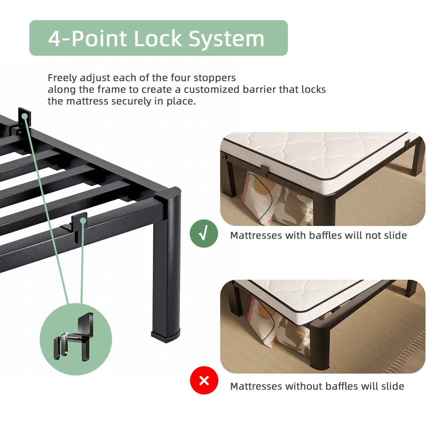 Cozy City Twin Size Bed Frame, 14 Inch Heavy Duty Metal Platform Bed Frame, Noise Free Steel Mattress Foundation, No Box Spring Needed, Spacious Under Bed Space