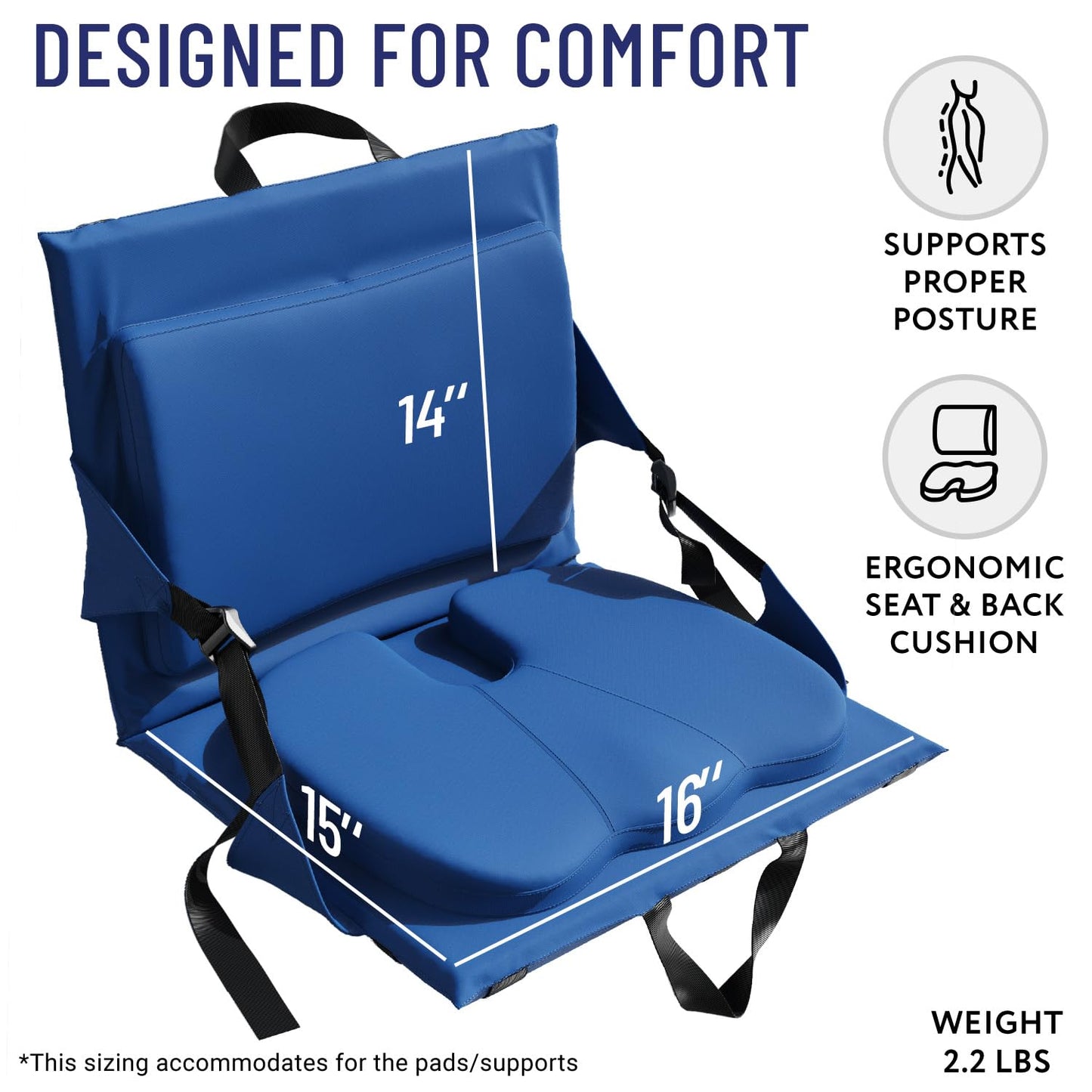 Everlasting Comfort Stadium Seats with Back Support - Adjustable Memory Foam Bleacher Chairs with Back and Cushion, Portable, Easy Folding Stadium Seat Cushion with Storage Pocket