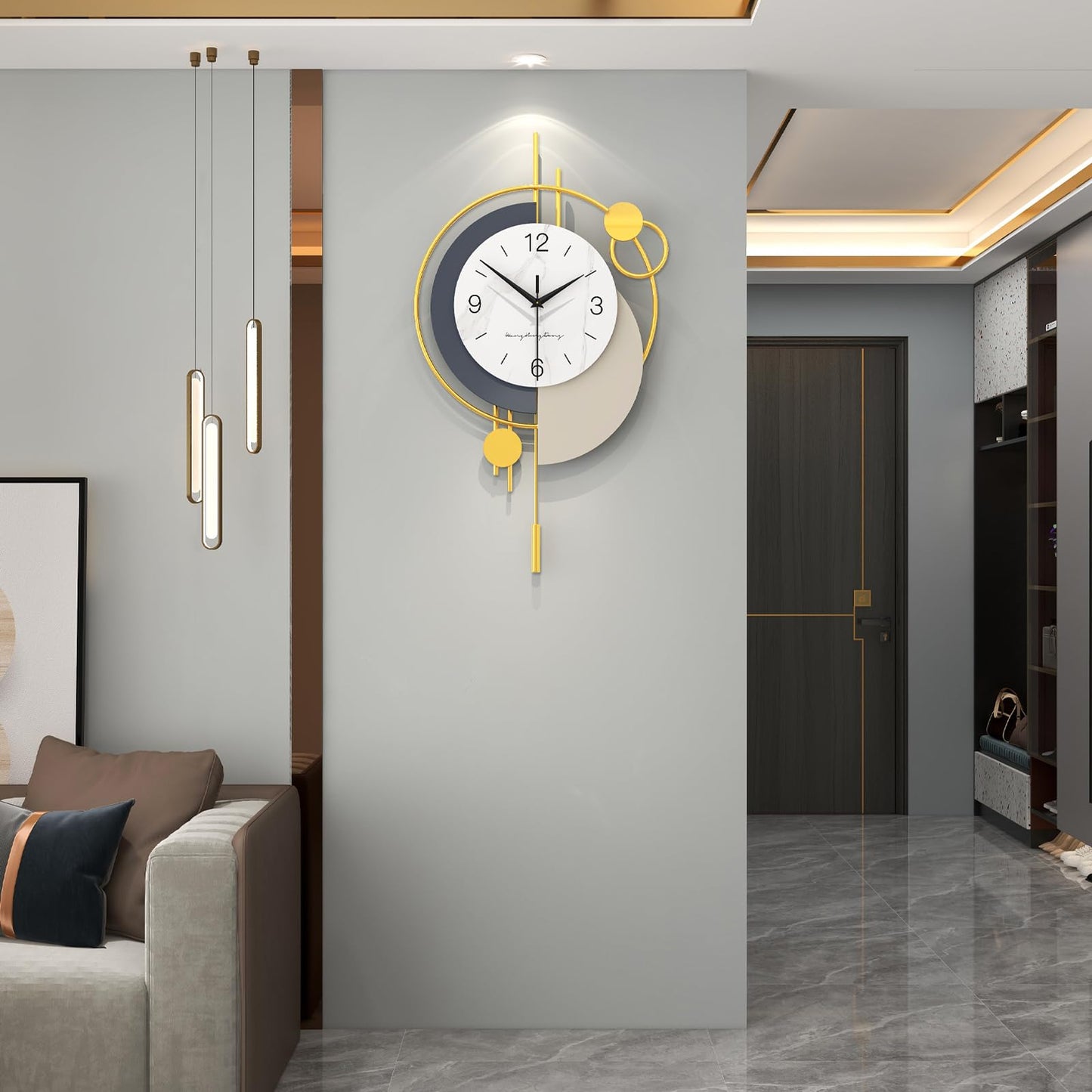 FLEBLE Decorative Wall Clock Silent Quality Quartz Wall Clock with Pendulum Battery Operated Large Clock for Living Room,Kitchen,Home,Bathroom,Bedroom Wall Decor,18x31 inches