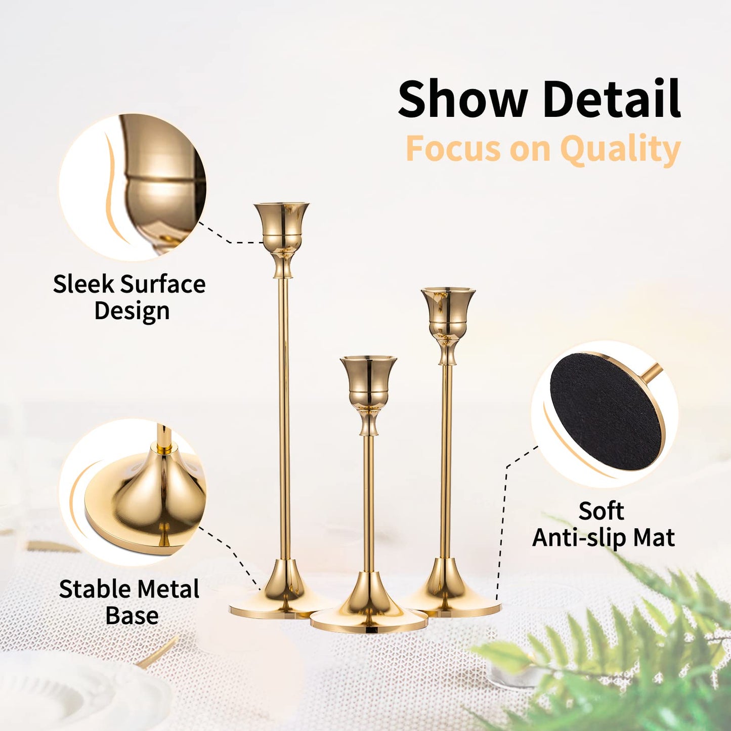 Nuptio Candlestick Candle Holders 15 Pcs Candle Stick Holder Gold Taper Candle Holder Candle Stand for Wedding Party Thanksgiving Halloween Birthday Mantel Baby Shower Table Centerpieces Decor