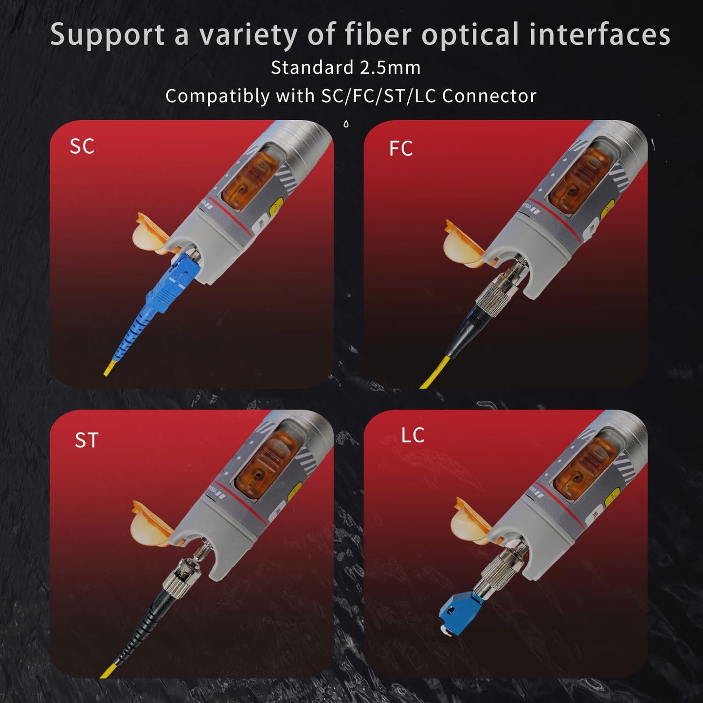 Fiber Optic Visual Fault Locator 50KM with FC/LC Adapter Kit, VFL Include Single Mode 9/125um FC Male to LC Female Connector, Fiber Light Pen for CATV Telecommunications Engineering Maintenance