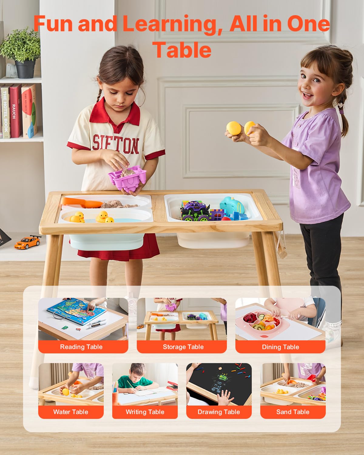 VEVOR Sensory Table, Kids Sensory Table for Toddlers, Kids Activity Desk with 3 Foldable Storage Bins & Paper Roll Holder, Wooden Toddler Activity Drawing Desk, Indoor/Outdoor Play Sand and Water