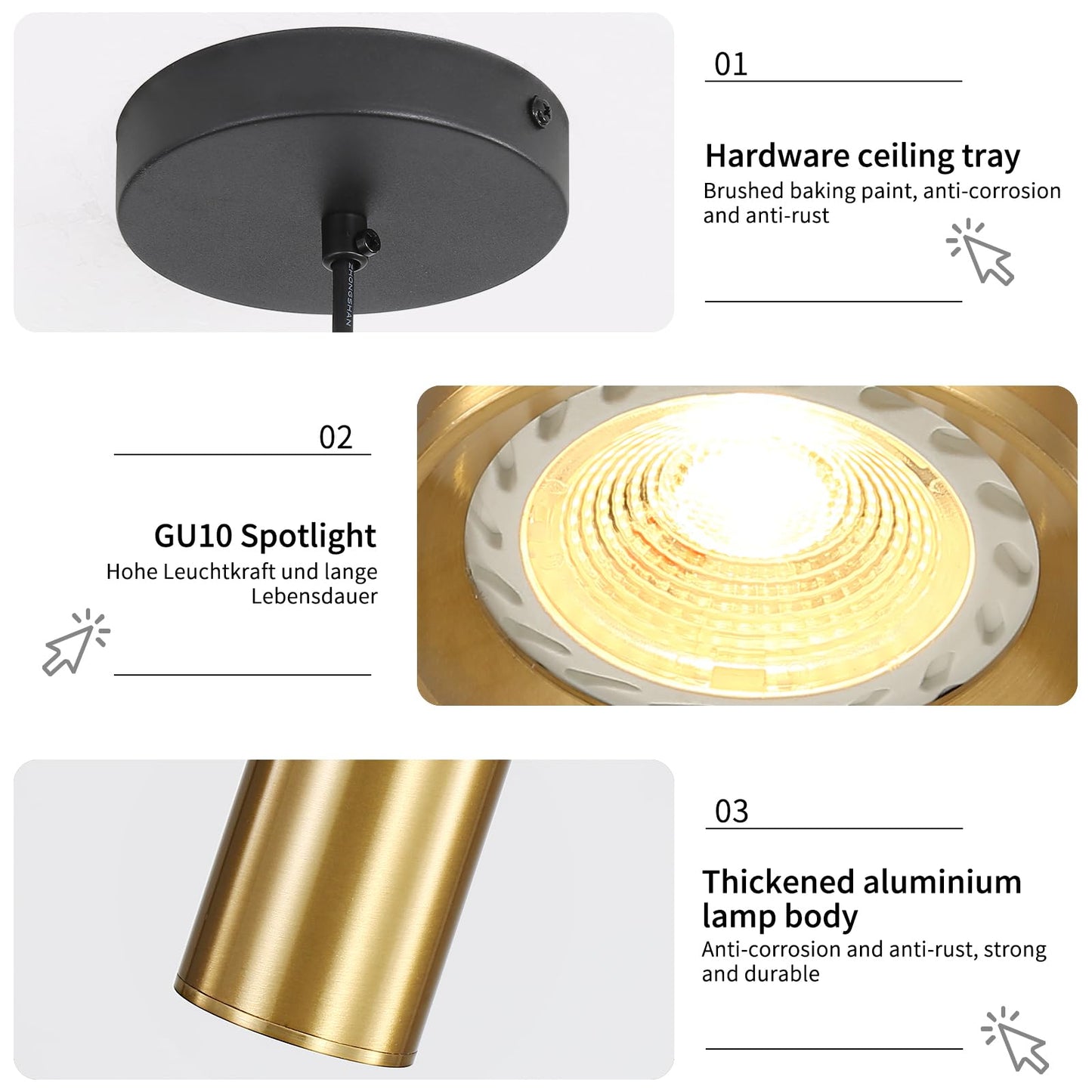 Daoseolo 3 Pack Modern Black and Gold LED Pendant Lights, Minimalist Linear Hanging Light, 3 Color 2700K/4500K/6500K, Ceiling Mount Pendant Lamp for Kitchen Island, Dining Room, Bedroom, Bar, Cafe