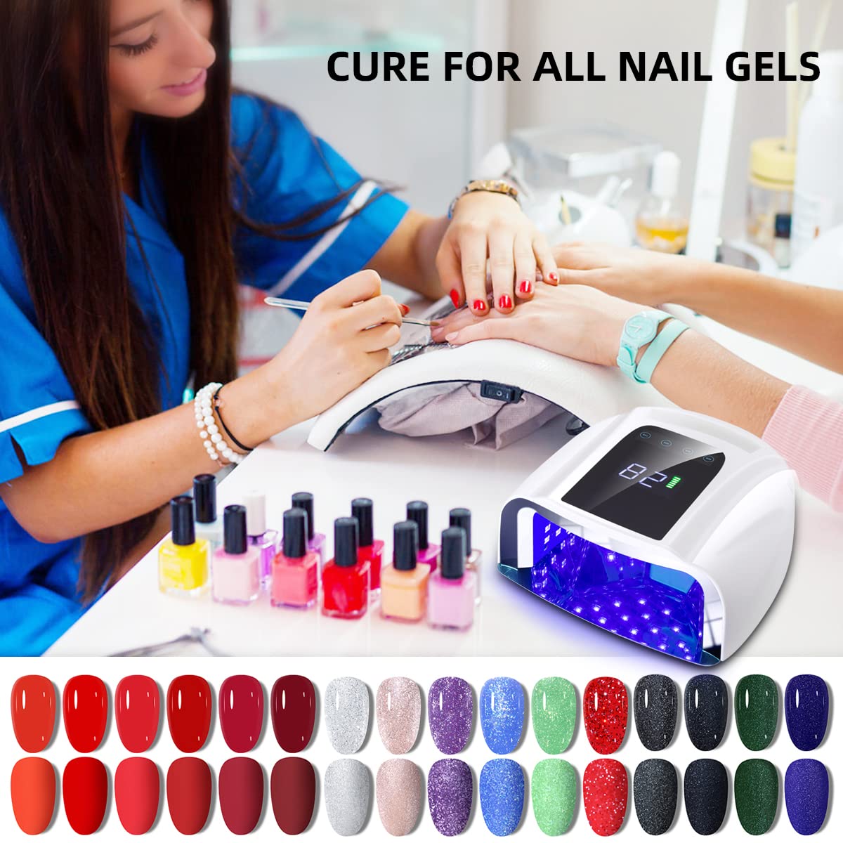 SUNYDOO 96W Rechargeable UV LED Nail lamp,Cordless Nail Dryer with Removable Stainless Steel Bottom,Professional Curing Lamp for Fingernail and Toenail, Auto Sensor & Quick Dry Nail Machine (White)