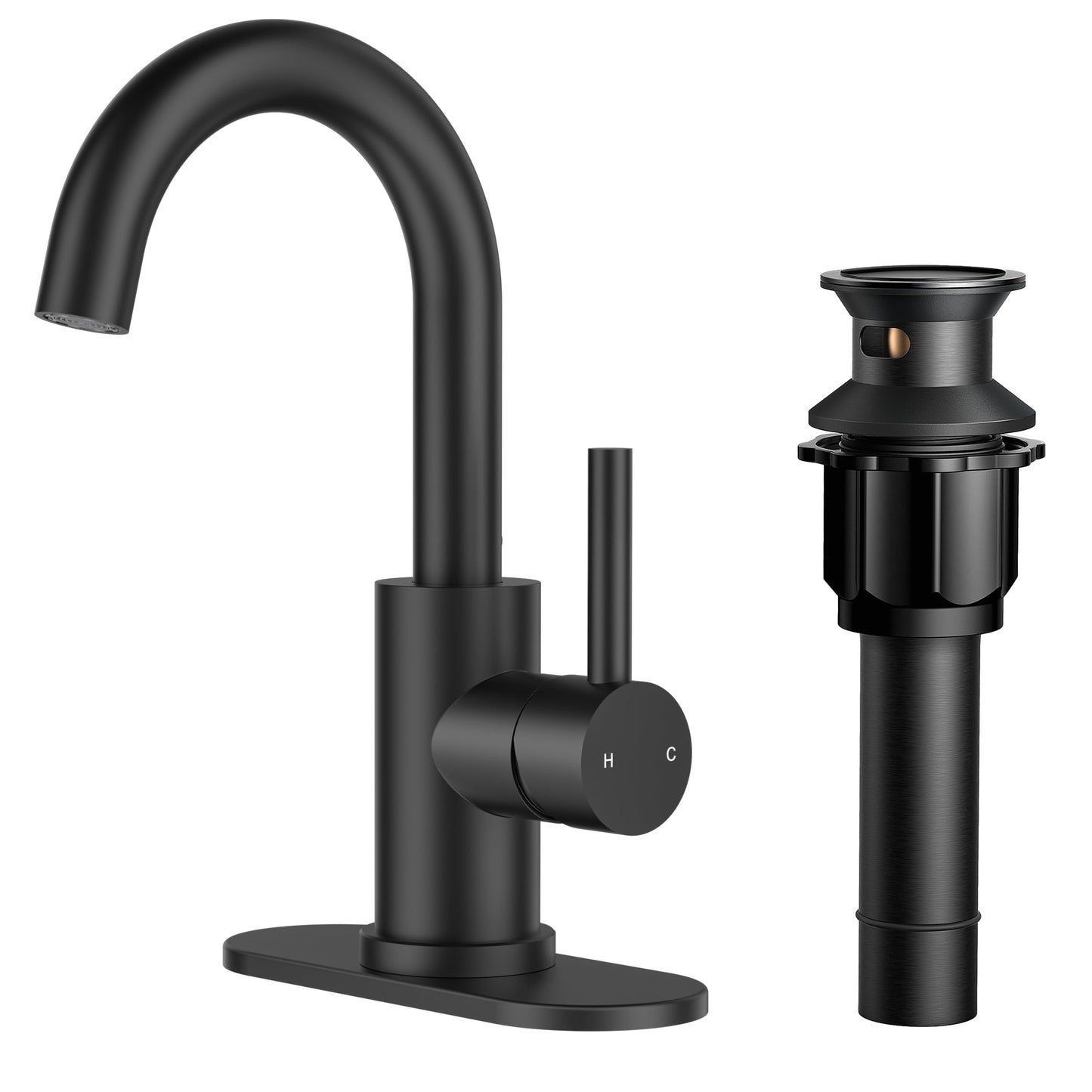 FORIOUS Black Bathroom Faucet 1 or 3 Hole Sink Single Handle, 360° Swivel Gooseneck Spout, Matte Finsh, Leak-Free, with cUPC Supply Line and Metal Pop Up Drain, Suitable for Bar Kitchen RV Vanity