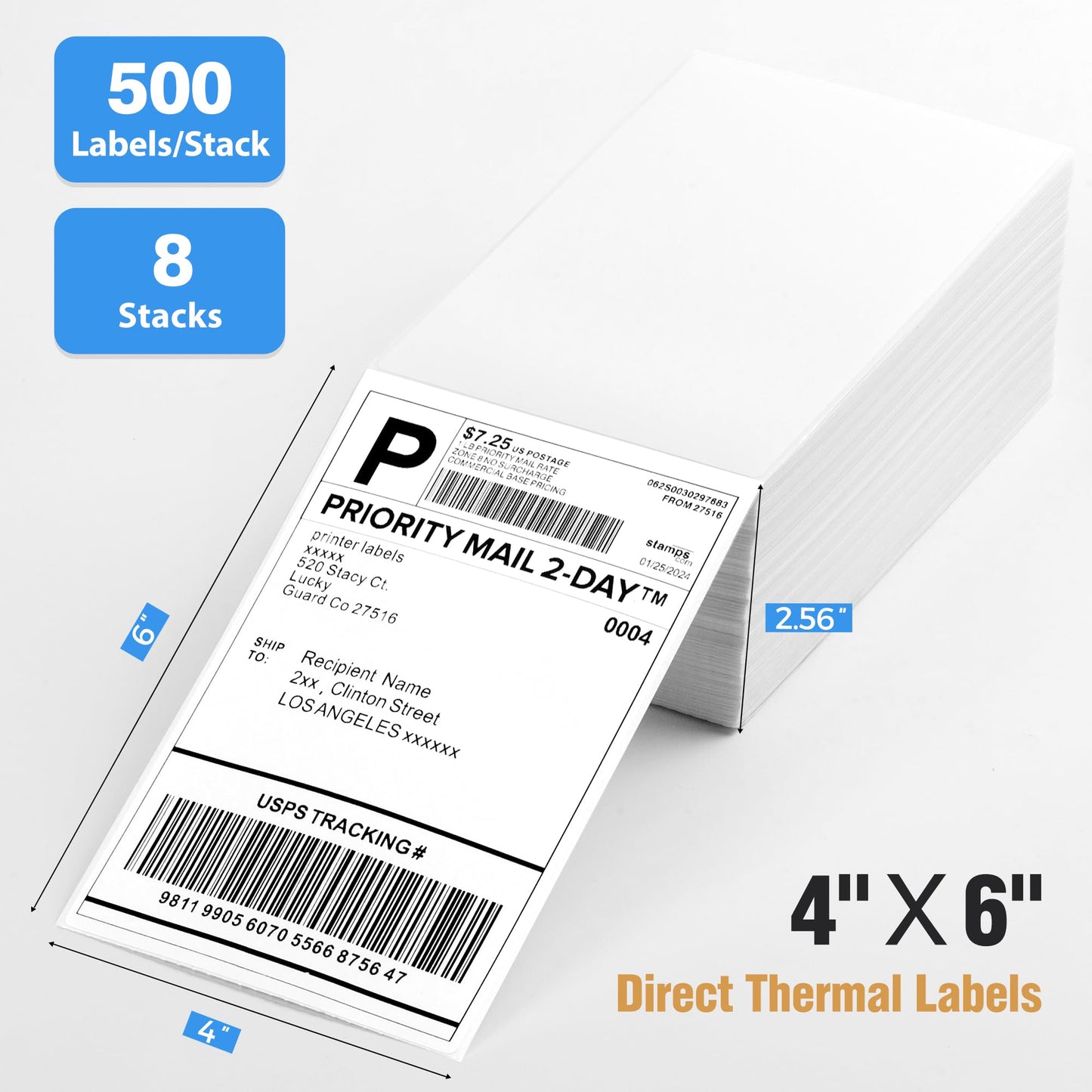 LuckyGuard Fanfold 4" x 6" Direct Thermal Labels 4000 Thermal Printer Paper 8 Stacks Shipping Labels