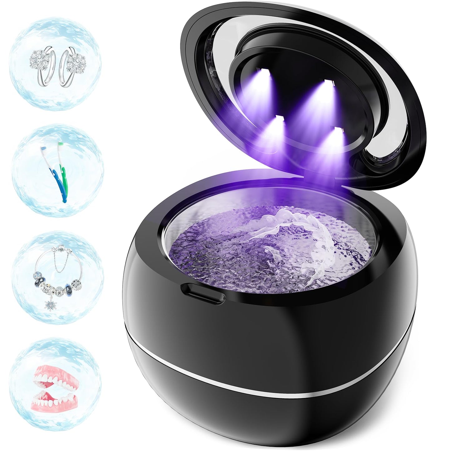 2025 Upgraded Ultrasonic Retainer Cleaner Machine, 43kHz Denture Cleaner, 200ML Retainer Cleaner with Digital Timer Mouth Guard Cleaner for Aligner,Night Guard,Braces,Toothbrush,Jewelry(Black)