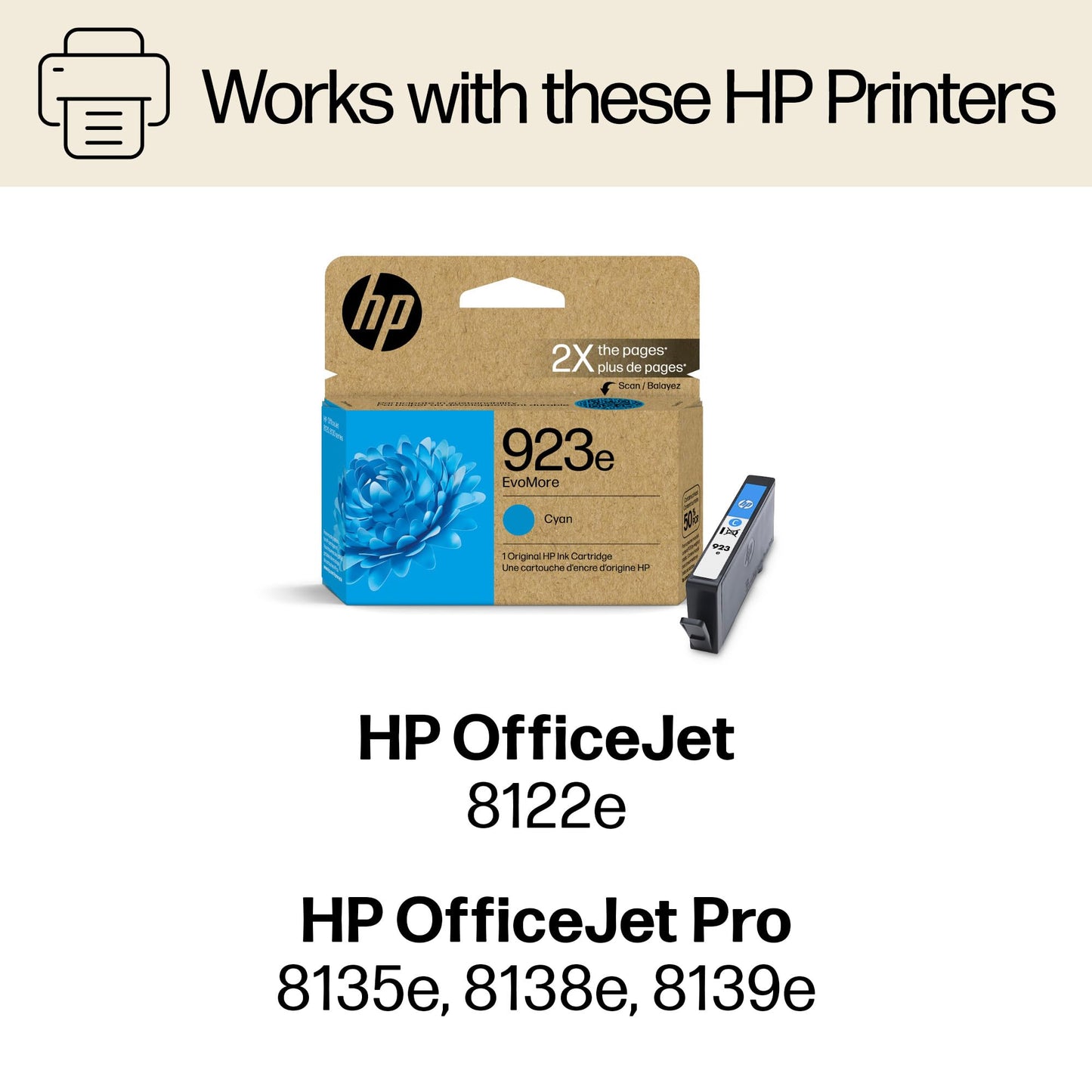 HP 923e EvoMore High Yield Cyan Ink Cartridge | Works OfficeJet 8120 Series, OfficeJet Pro 8130 Series | Carbon Neutral | 4K0T4LN