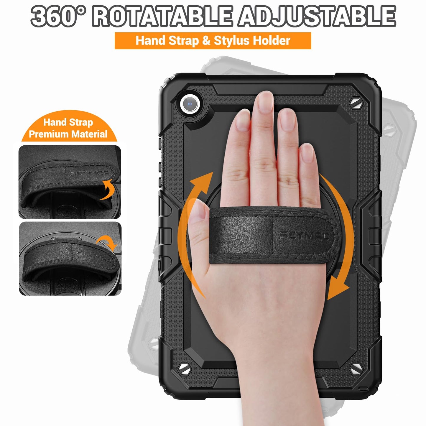 SEYMAC Case for Samsung Galaxy Tab A9+/ A9 Plus Case 11" 2023 (SM-X210/X216/X218), Heavy Duty Shockproof Protective Case with Screen Protector, Rotating Stand and Hand/Shoulder Strap, Black
