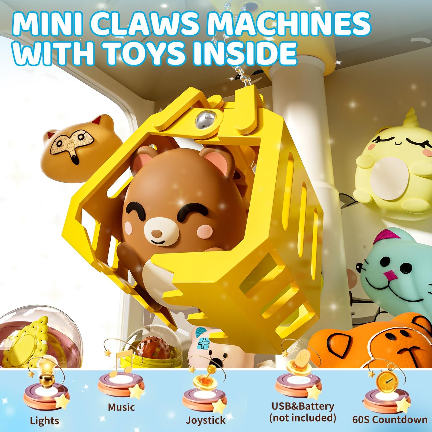 Skirfy Mini Claws Machines for Kids,Vending Machines Toys for Boys Girls 6 7 8 9 Year Old,Arcades Games Toys Bear with LED Light & Adjustable Sound,Birthday Party for 6-12 Year Old Boys Girls