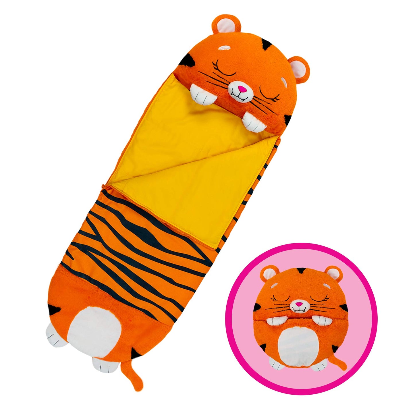 Happy Nappers Pillow & Sleepy Sack Tiger 54" Tall - Comfy, Cozy, Compact, Super Soft, Warm, All Season, Sleeping Bag with Pillow- Medium 54” x 20”, Tiger Ages 3+