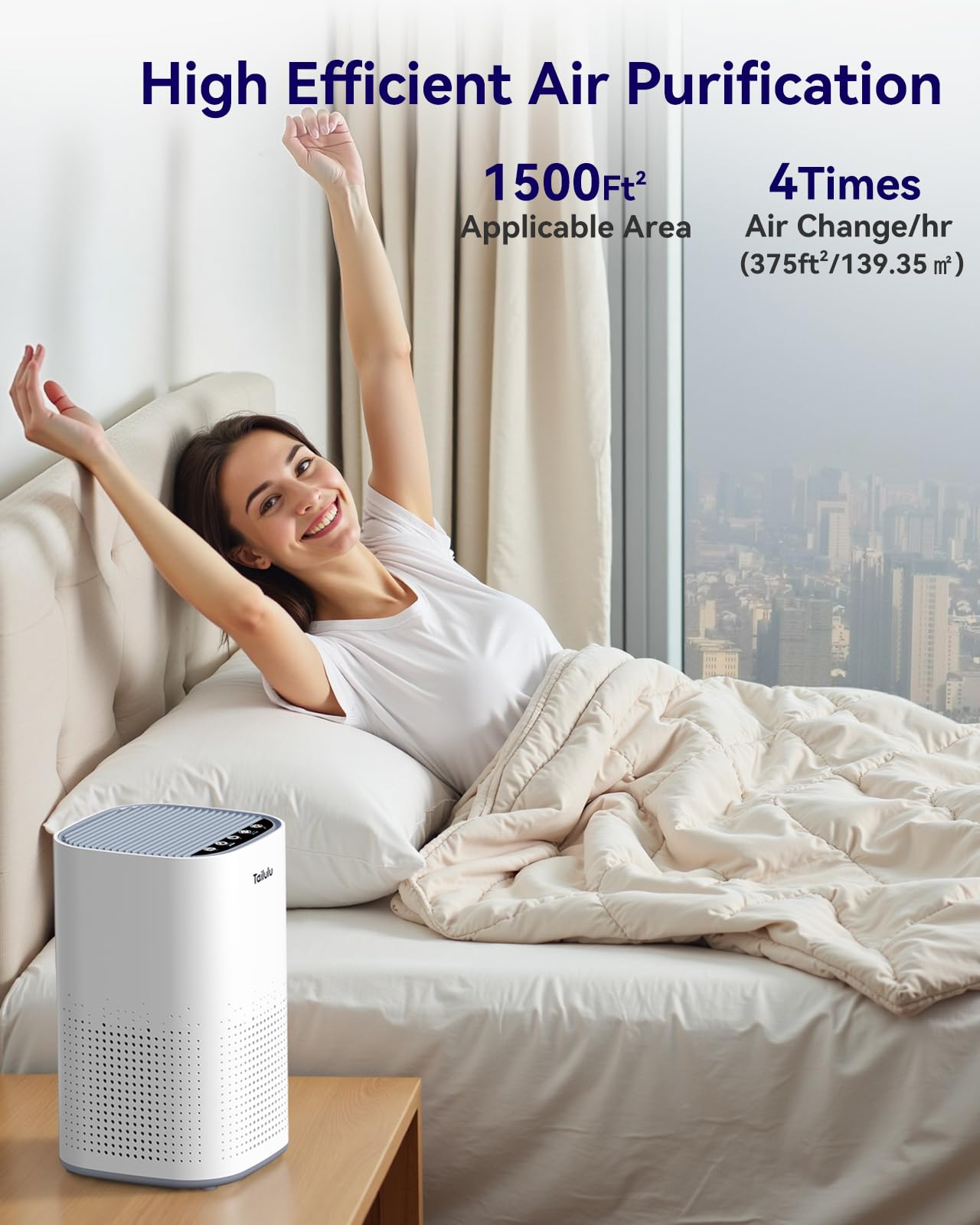 Air Purifiers for Home Large Room up to 1500ft², Tailulu H13 True HEPA Air Purifier for Pets Dust Odor Smoke, Air Purifier for Bedroom with 15dB Quiet Sleep Mode for Bedroom Office Living Room