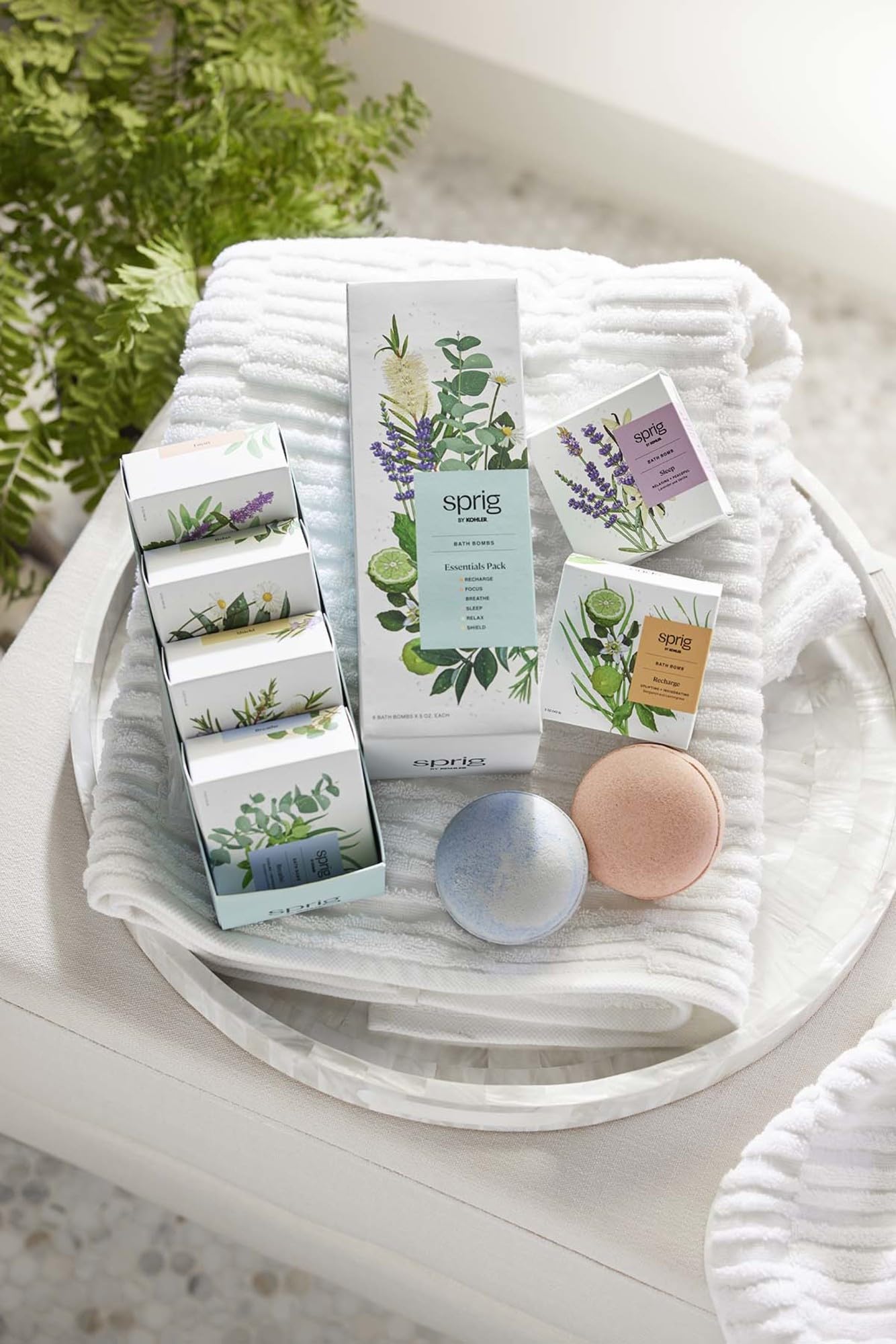Sprig by Kohler Bath Bomb Gift Set, Hypoallergenic, Made with Natural Botanicals & Premium Skincare Ingredients (Shea Butter, Coconut Oil, & Kaolin Clay) - 6 Pack