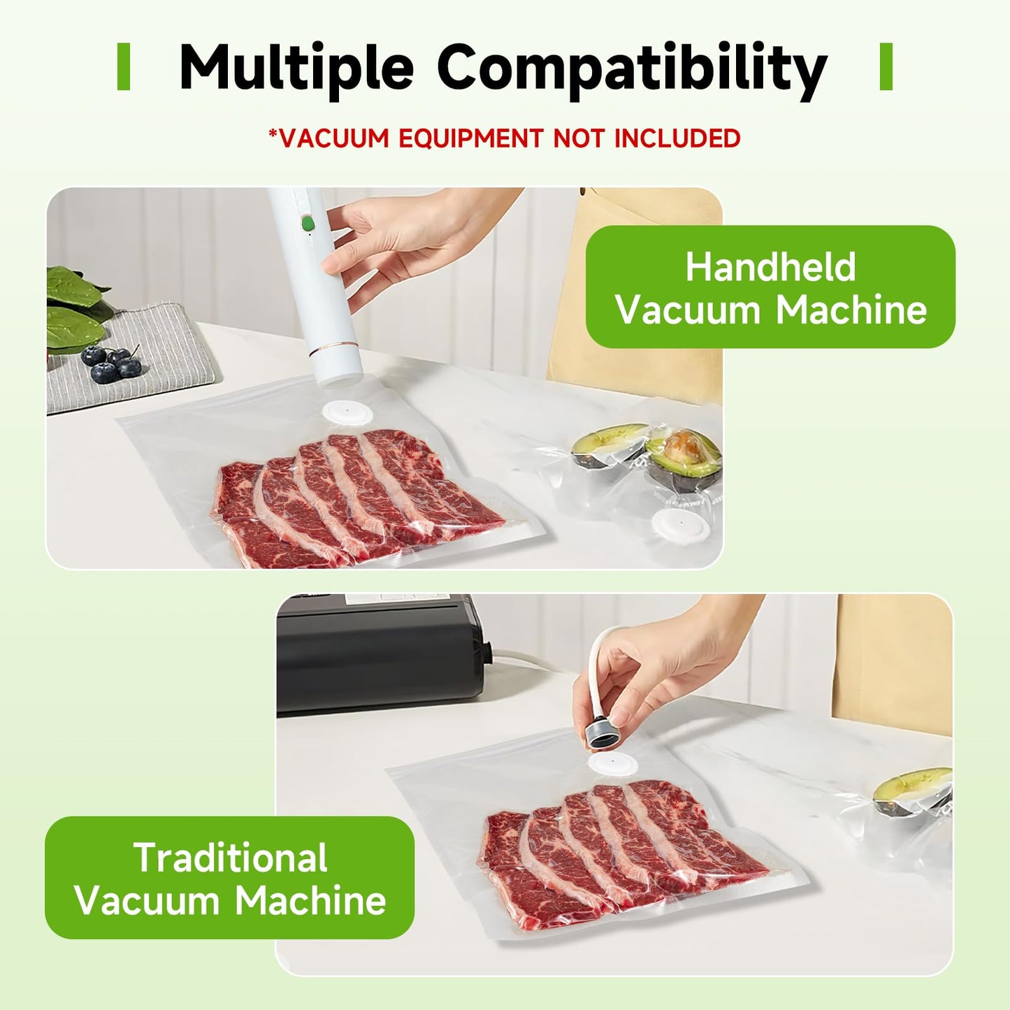 Vixino Vacuum Sealer Bags, 80 Reusable Vacuum Sealer Bags for Food, BPA-Free, Meal Prep and Sous Vide Cooking,Works for Handheld Sealer and Vac Sealer Machine with External Vacuum Systems