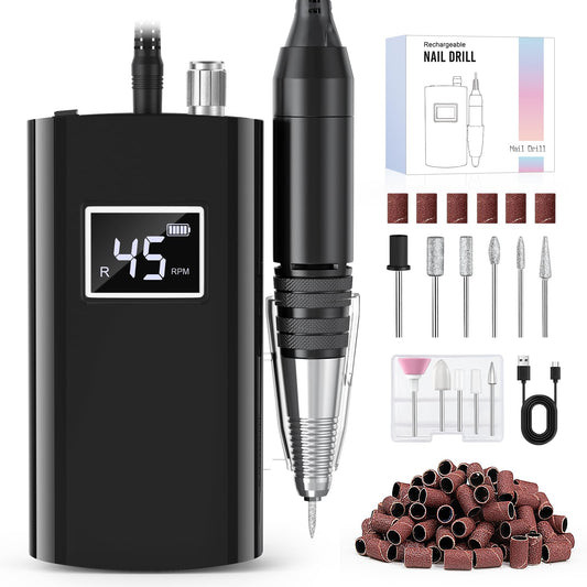 Beloving Portable Nail Drill Professional, 45000RPM Rechargeable Nail Drill Electric File Machine for Acrylic Gel Polish Remover, Cordless Nail Kit for Manicure Pedicure with 11 Bits for Salon Home
