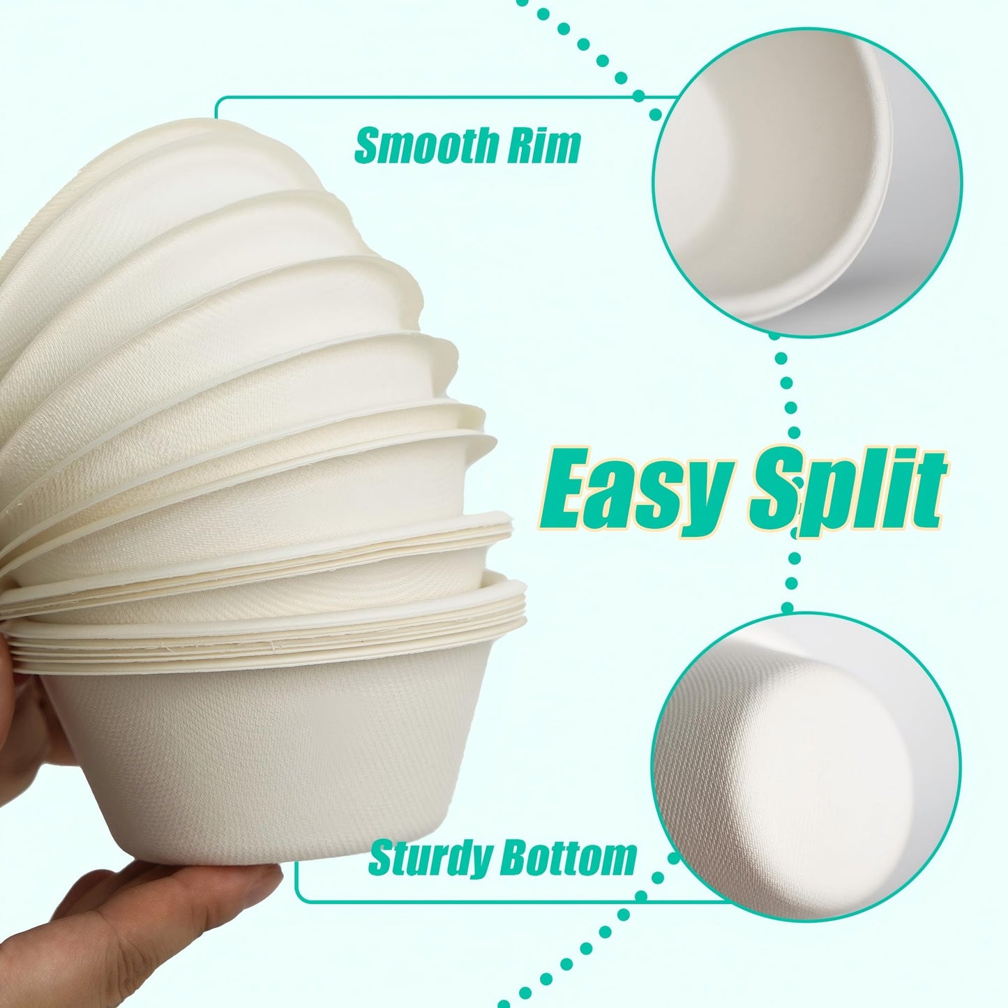 JINVOGREEN 500 Count 8 oz Paper Bowls, Disposable Compostable Bowls Bulk, Heavy Duty Biodegradable Bagasse Bowl for Snacks, Soup, and Salads, White