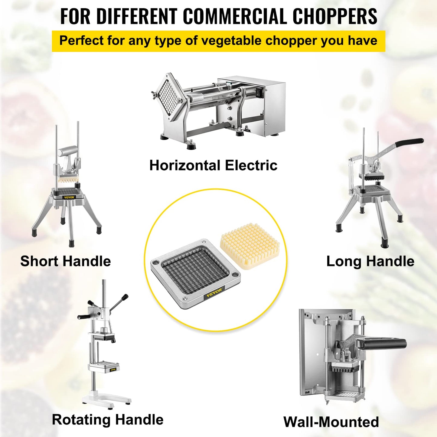 VEVOR Replacement Chopper Blade, 1/4 inch, 3 PCS French Fry Blade Assembly with 6 Extra Knives, Stainless Steel Dicer Parts and Push Block for Cutting Potatoes Carrots Onions Cucumbers Mushrooms