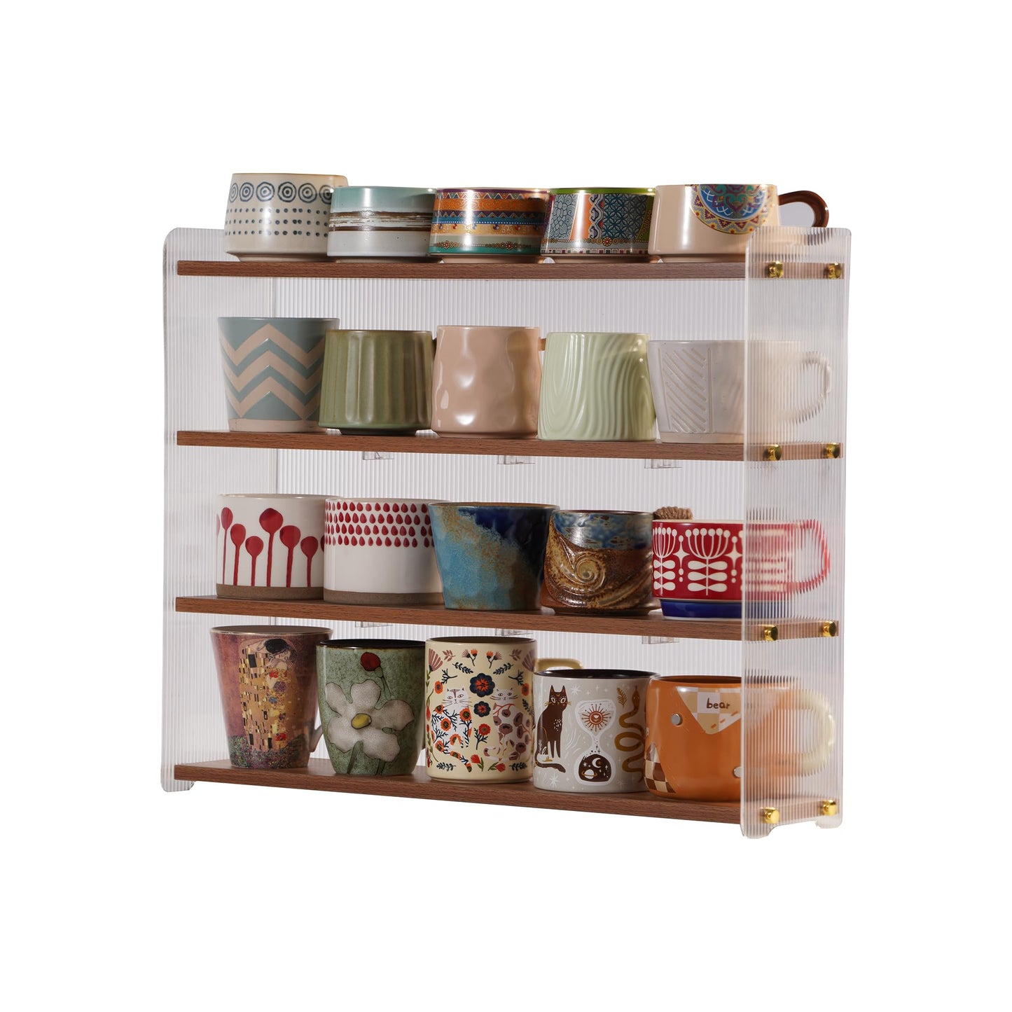 KAOTGOT Coffee Mug Holder Wooden Cup Station Organizer 4-Tier Cup Holder for Coffee Bar Mug Display Rack for Countertop Mug Holder Shelf for Home Kitchen Nut Brown