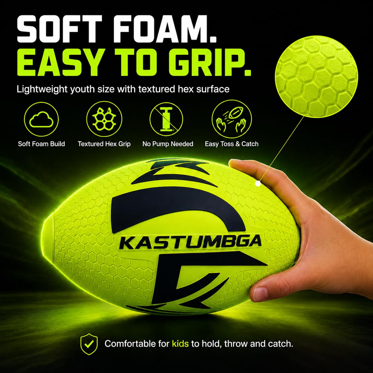 Rechargeable Light Up Football for Kids, Glow in The Dark Football with 7 RGB LED Modes, 8.3-Inch Soft Foam Youth Size for Backyard Night Play, Sports Gifts for Boys 8-12 and 10 Year Old Boys