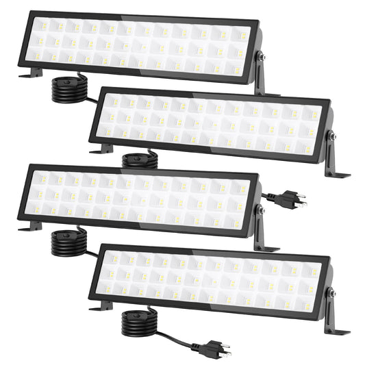 4pack Shop Lights,100w Led Shop Light,14000lm Super Bright Plug In Garage Lighting,IP66 Waterproof Work Lights For Workshop,4.92ft Power Cord And On/Off Switch,6500k Outdoor Flood Light For Warehouse
