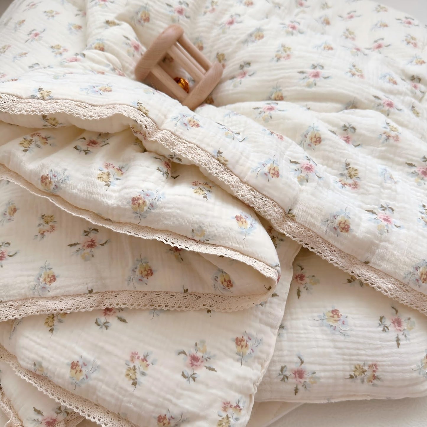 BuLuTu Muslin Nursery Blanket for Toddlers Girls Boys Baby Quilt Soft Cotton Toddler Blanket Crib Quilt for All Seasons, Lightweight Breathable, Washable, Azalea Pattern, 47x59 Inches