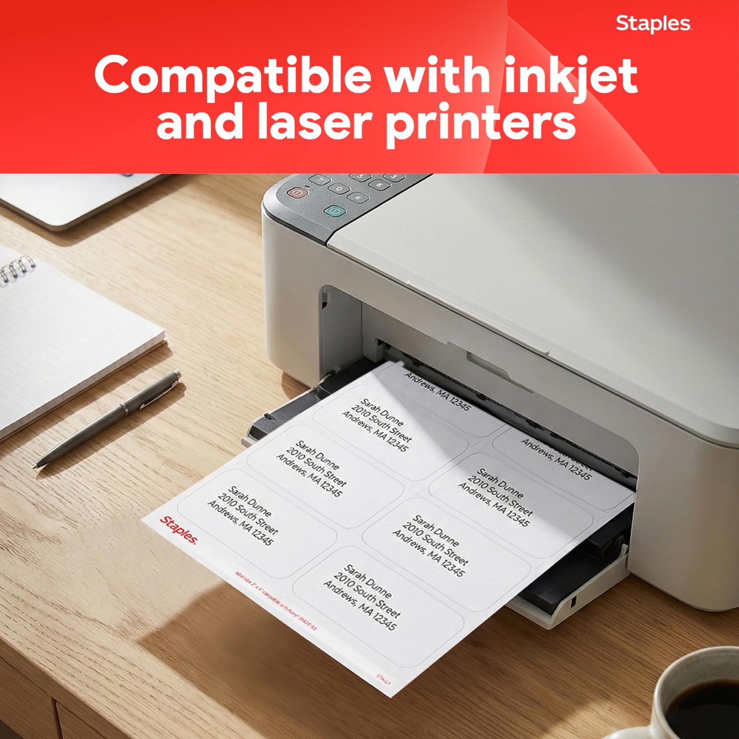 Staples Laser & Inkjet Shipping Labels, 2" x 4", White, Permanent Adhesive, Printable Sheets for Mailing & Packaging, 2,500 Labels