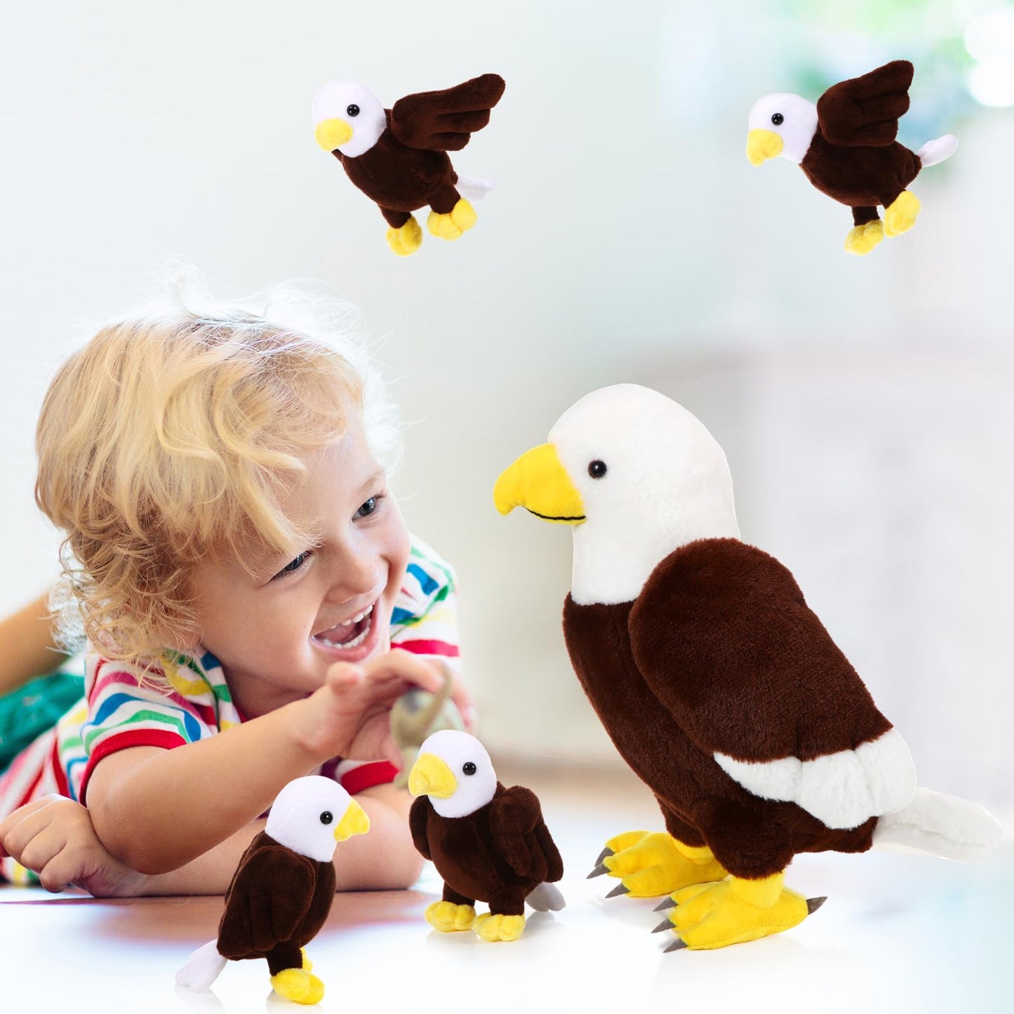 Lenwen 5 Pcs Bald Eagle Stuffed Animal Bulk 1 Mommy Eagle Plush with 4 Cute Babies Bald Eagles Plush Wild Bald Eagles Stuffed Animal Toy for Boys Girls Birders Zoo Gifts(Eagle)