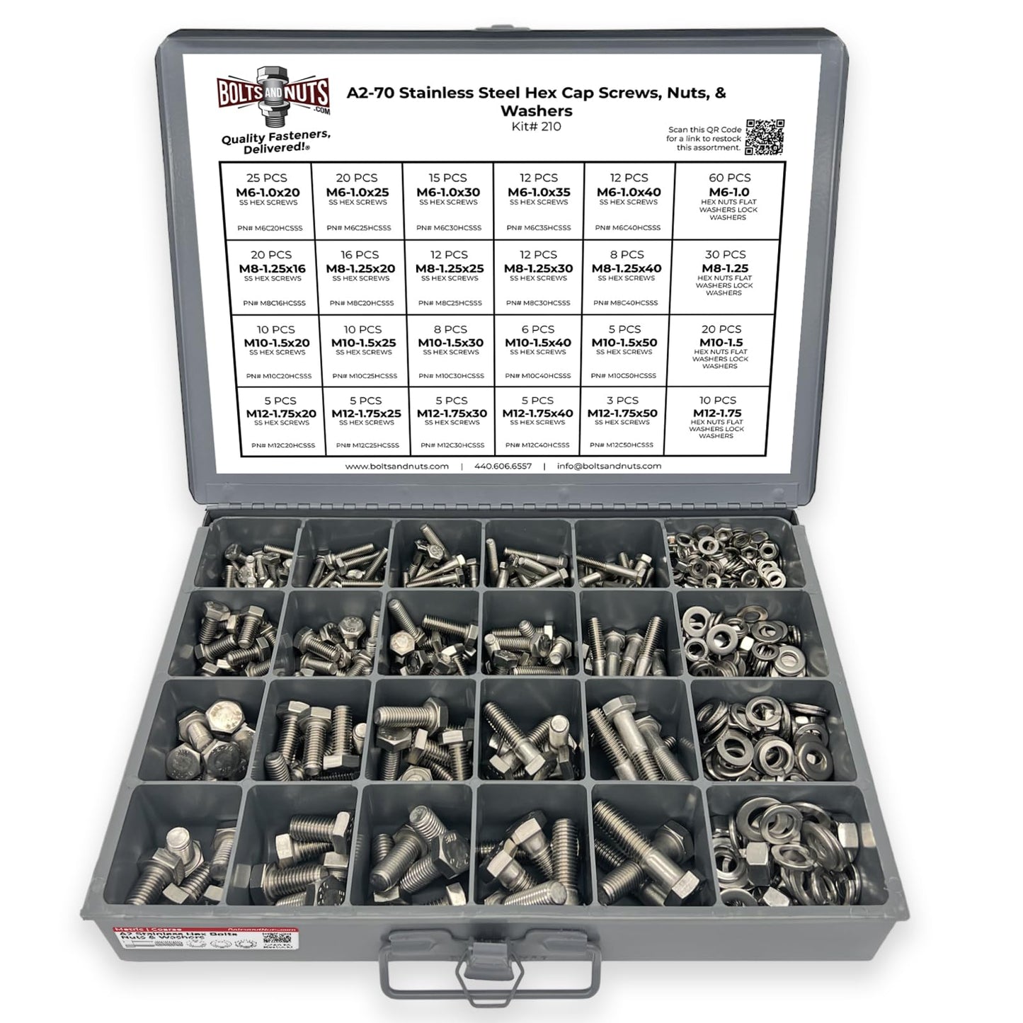 A2-70 Stainless Steel Metric Hex Cap Screws Bolts, Nuts, & Washers Assortment Kit - 575 Pieces!