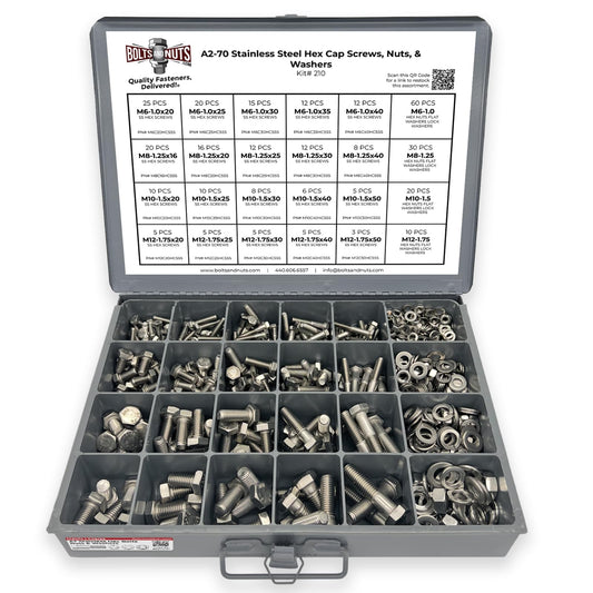 A2-70 Stainless Steel Metric Hex Cap Screws Bolts, Nuts, & Washers Assortment Kit - 575 Pieces!