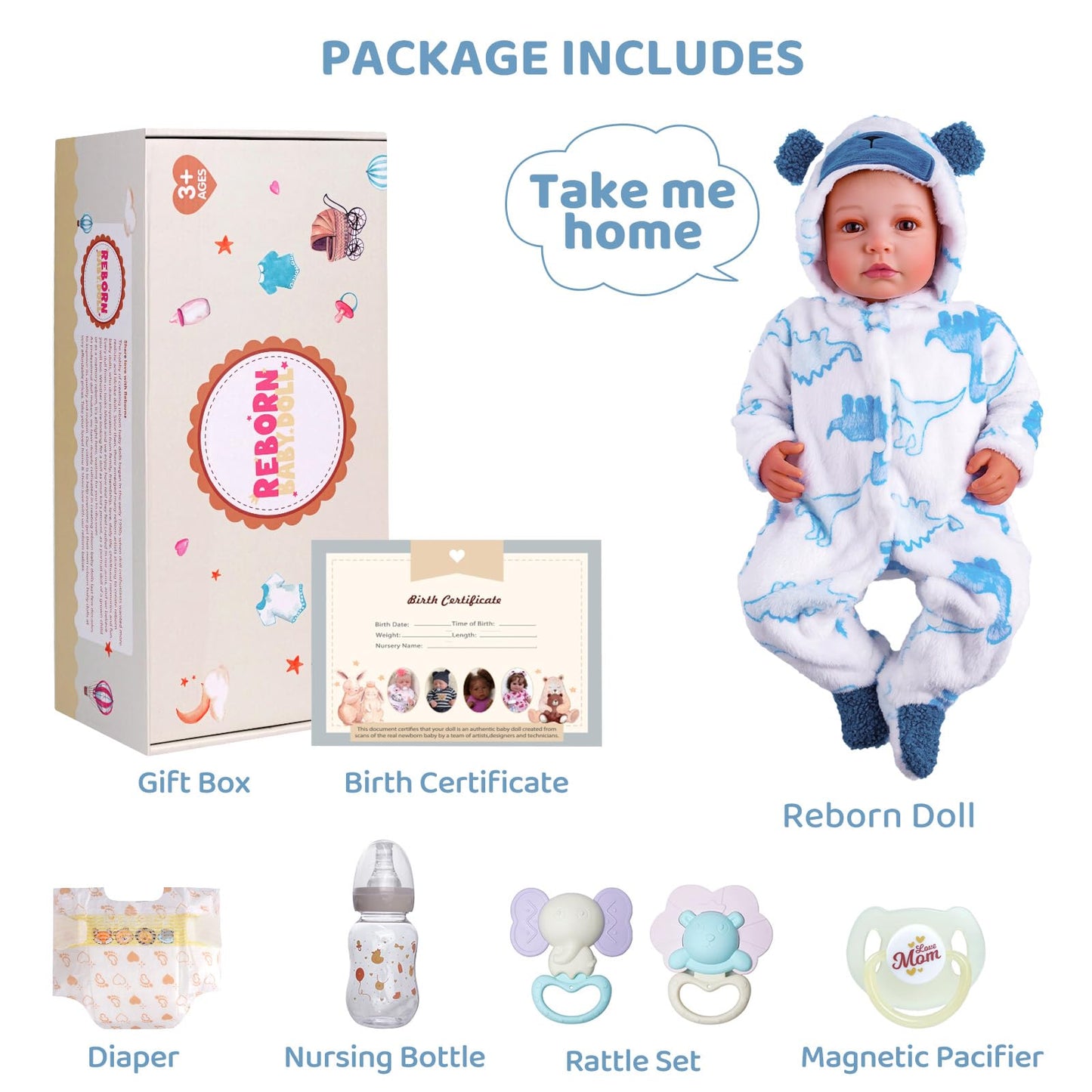 BABESIDE Lifelike Reborn Baby Dolls Boy, 20 Inch Realistic Doll for Boy Newborn Real Life Poseable Soft Vinyl and Cloth Body Baby Dolls with Clothes and Toy Gift for Kids Age 3+
