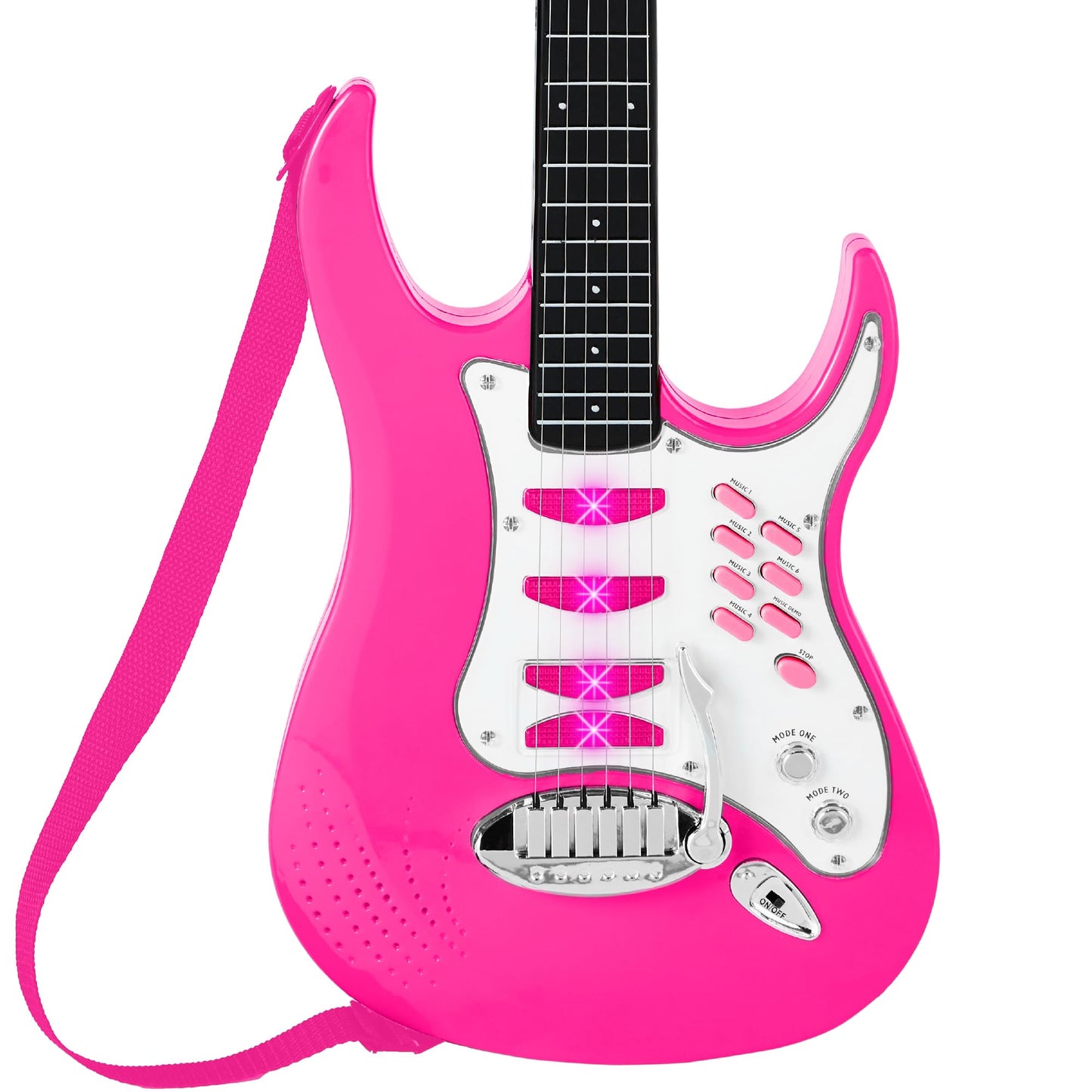 Best Choice Products Kids Electric Musical Guitar Play Set, Toy Guitar Starter Kit Bundle w/ 6 Demo Songs, Whammy Bar, Microphone, Amp, AUX, 2 Sticker Sheets - Pink