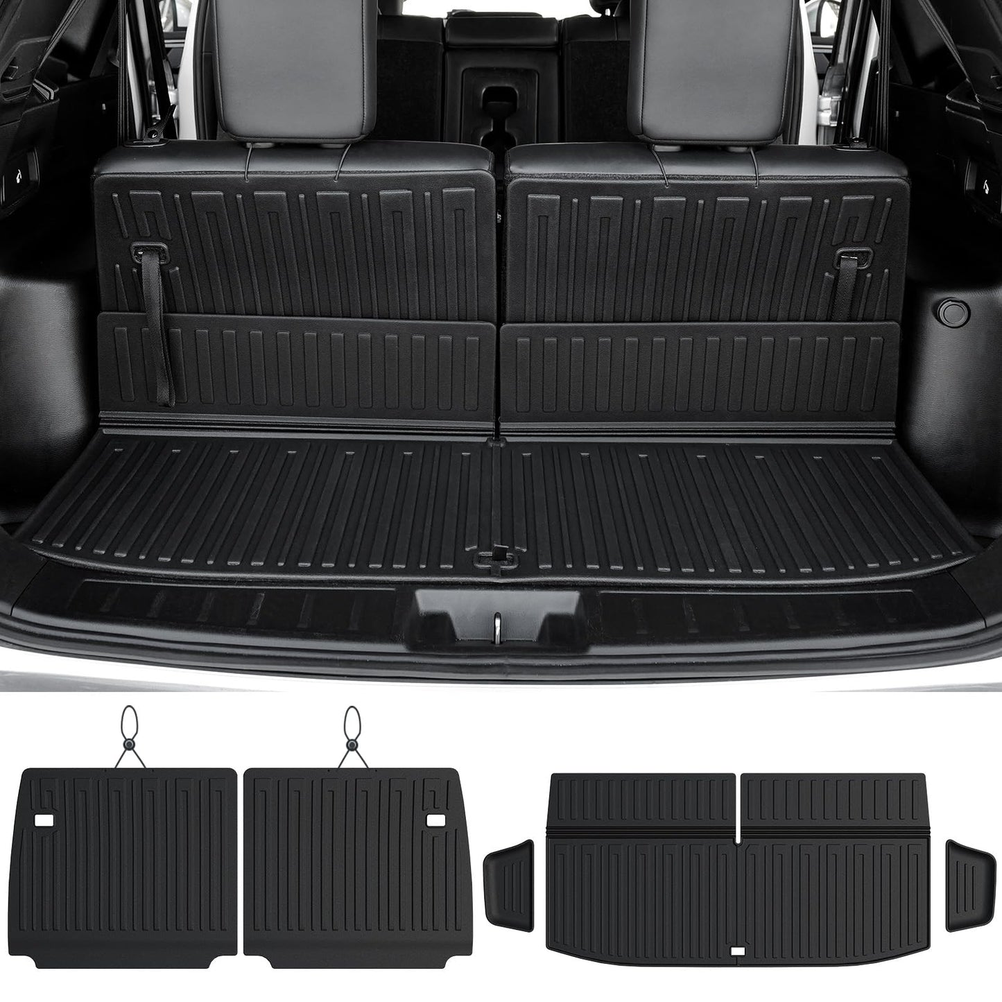 JOULARISE Cargo Liner Backrest Mats for 2022-2025 2026 Mitsubishi Outlander (Not Fit Sport or PHEV), All Weather TPE Cargo Trunk Mat Seat Back Protectors Accessories(Cargo Mat+3rd Row Backrest Mats)