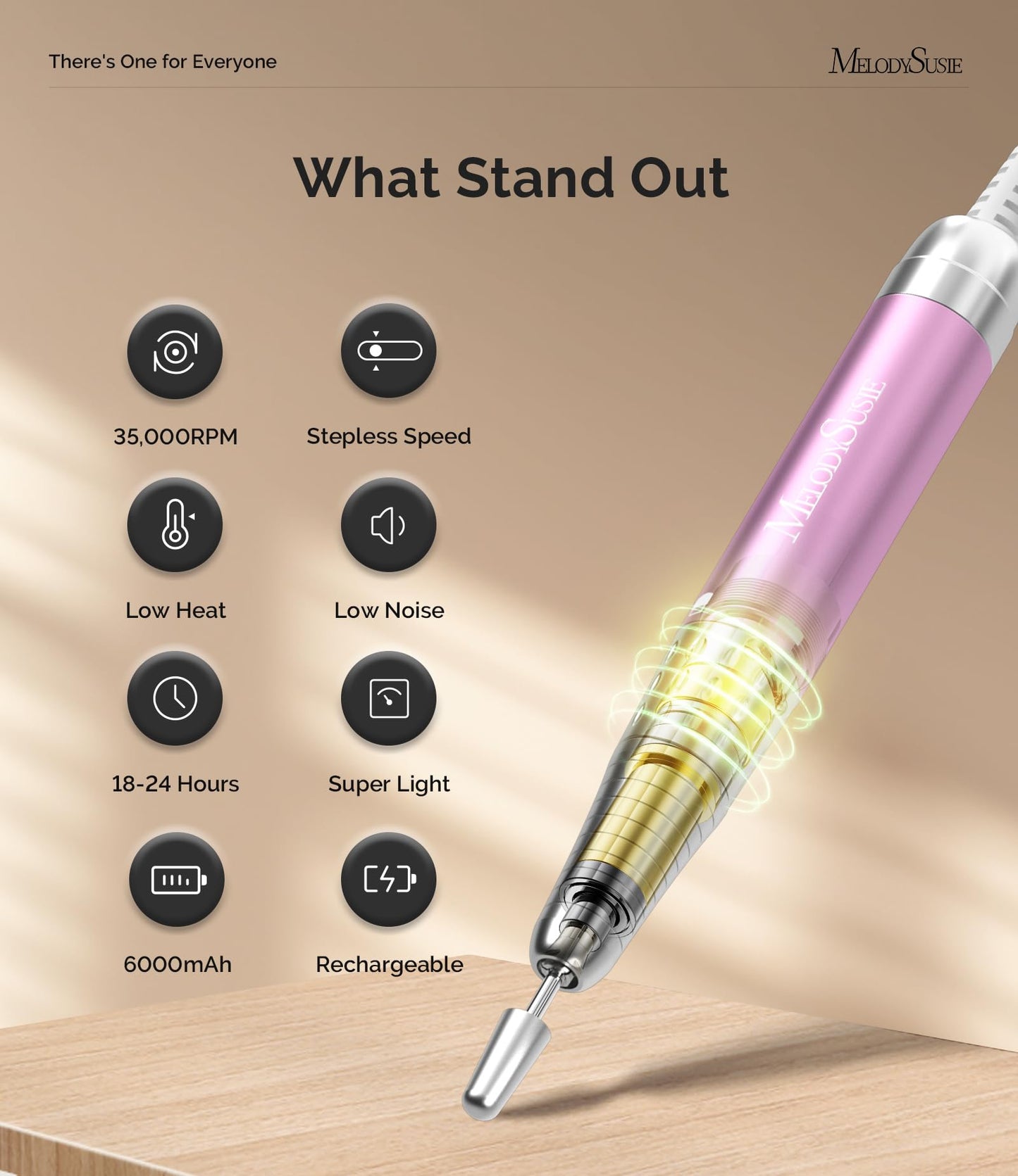 MelodySusie Nail Drill Professional 35000 RPM, Rechargeable Nail File for Nails Gel Polishing Removing, Fast Heat Dissipation & Low Noise, Portable E file for Manicure Pedicure at Home & Salon, MM400D
