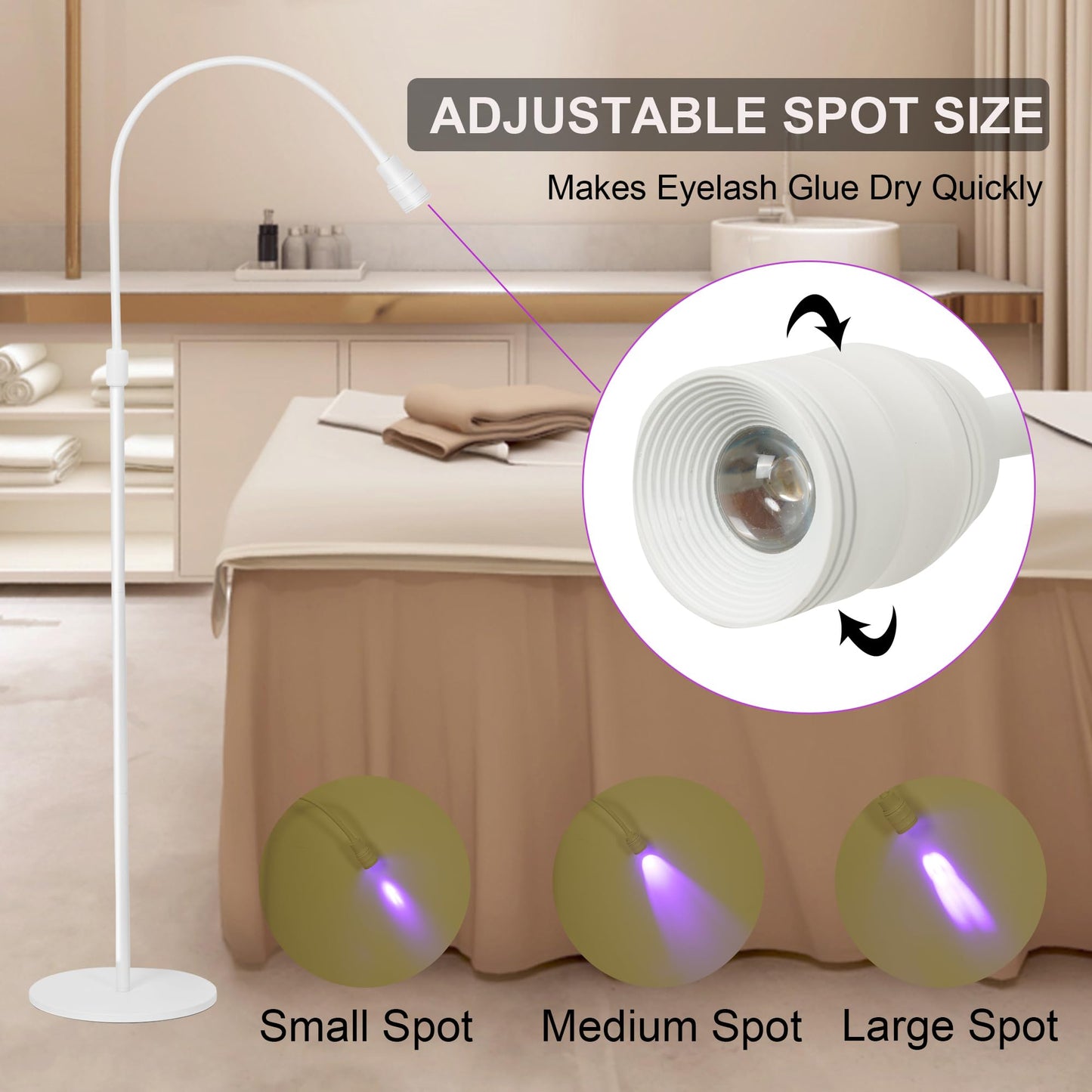 12W UV Lash Light with Foot Pedal, Rapid Dry in 2 Seconds Lash Lamp for Eyelash Extension Grafting Eyebrow Beauty Salon, Adjustable Angle and Light Spot Size, Lash Light for Eyelash Tech (White)