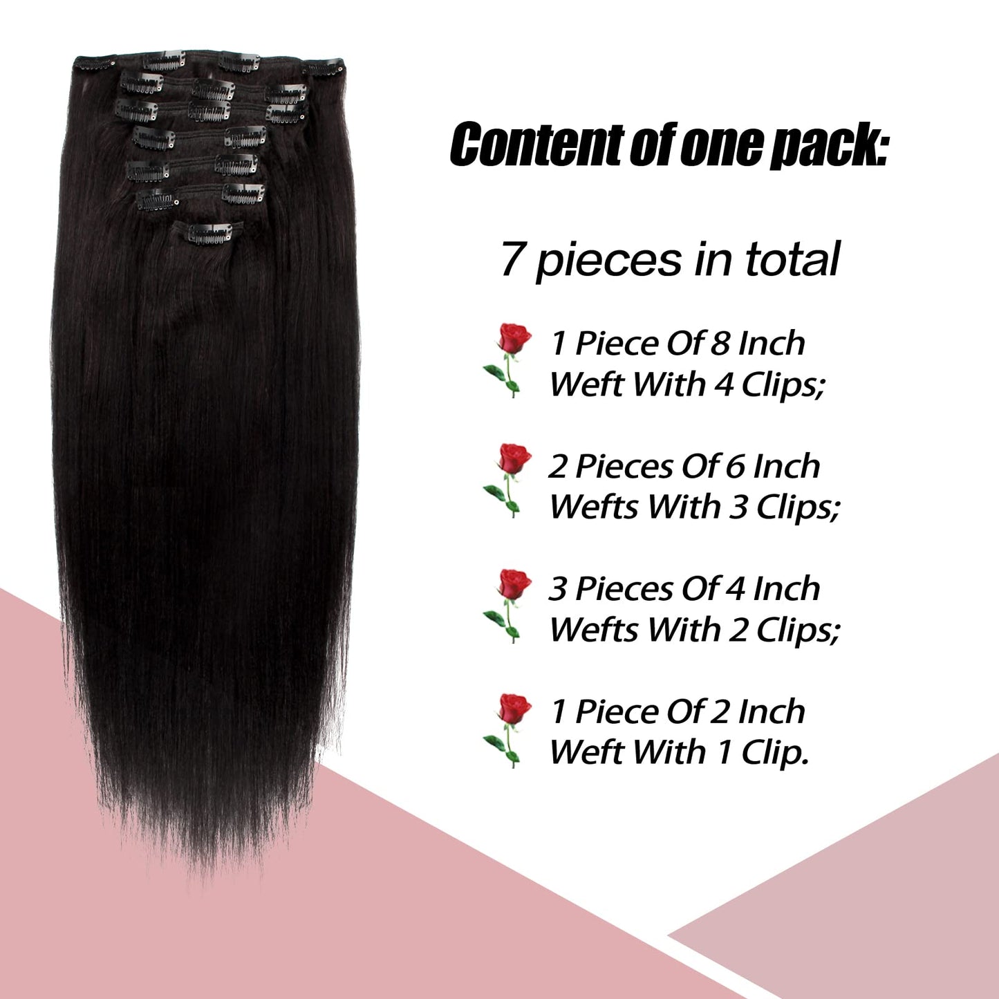 Sixstarhair Clip in Hair Extensions Black Women Italian Virgin Hair Natural Black Double Weft 7 Pieces with 17 Clips Real Human Hair Extensions Clip ins Yaki Straight 120Grams 22 Inch