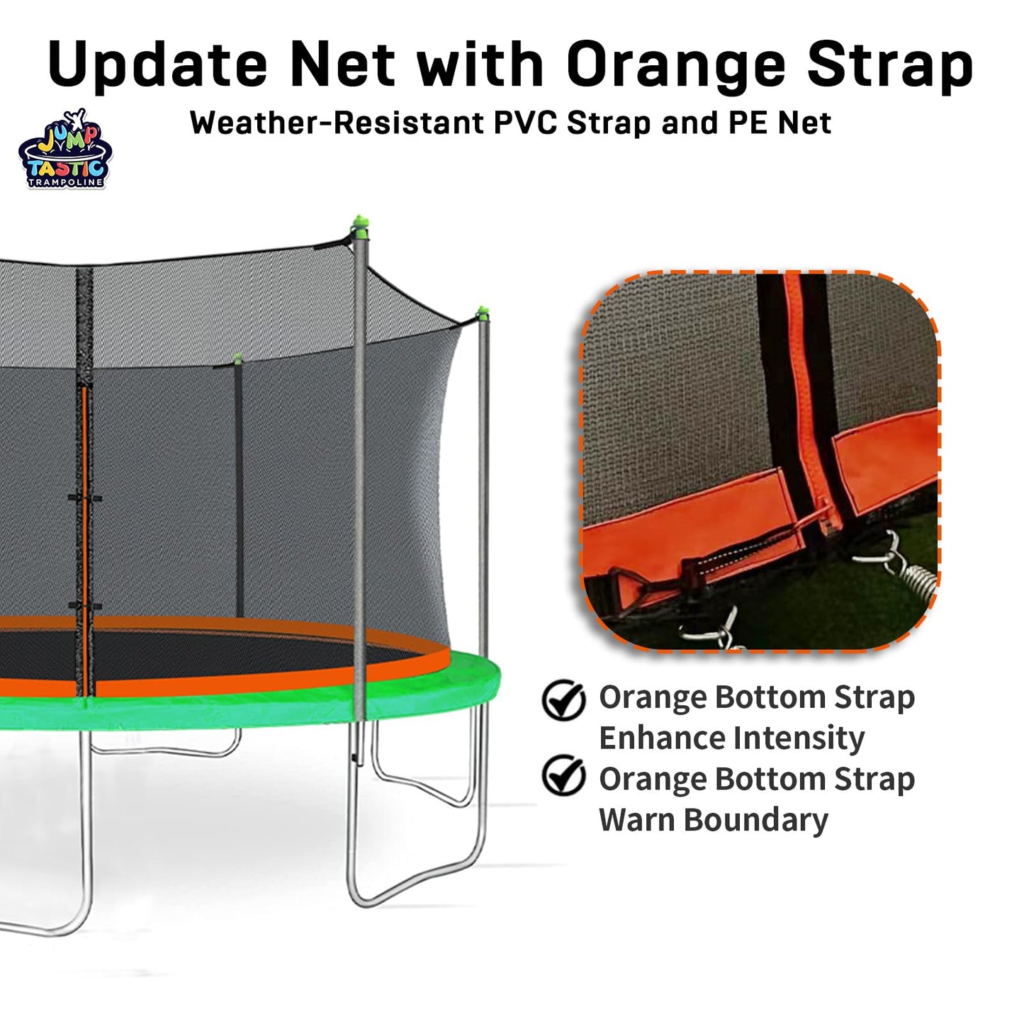 14Ft Trampoline Net Replacement with 6 Enclosure Pole Caps, Trampoline Replacement Enclosure Net Round Safty UV-Resistant Weather-Resitant Breathable Durable(Not Include Poles)