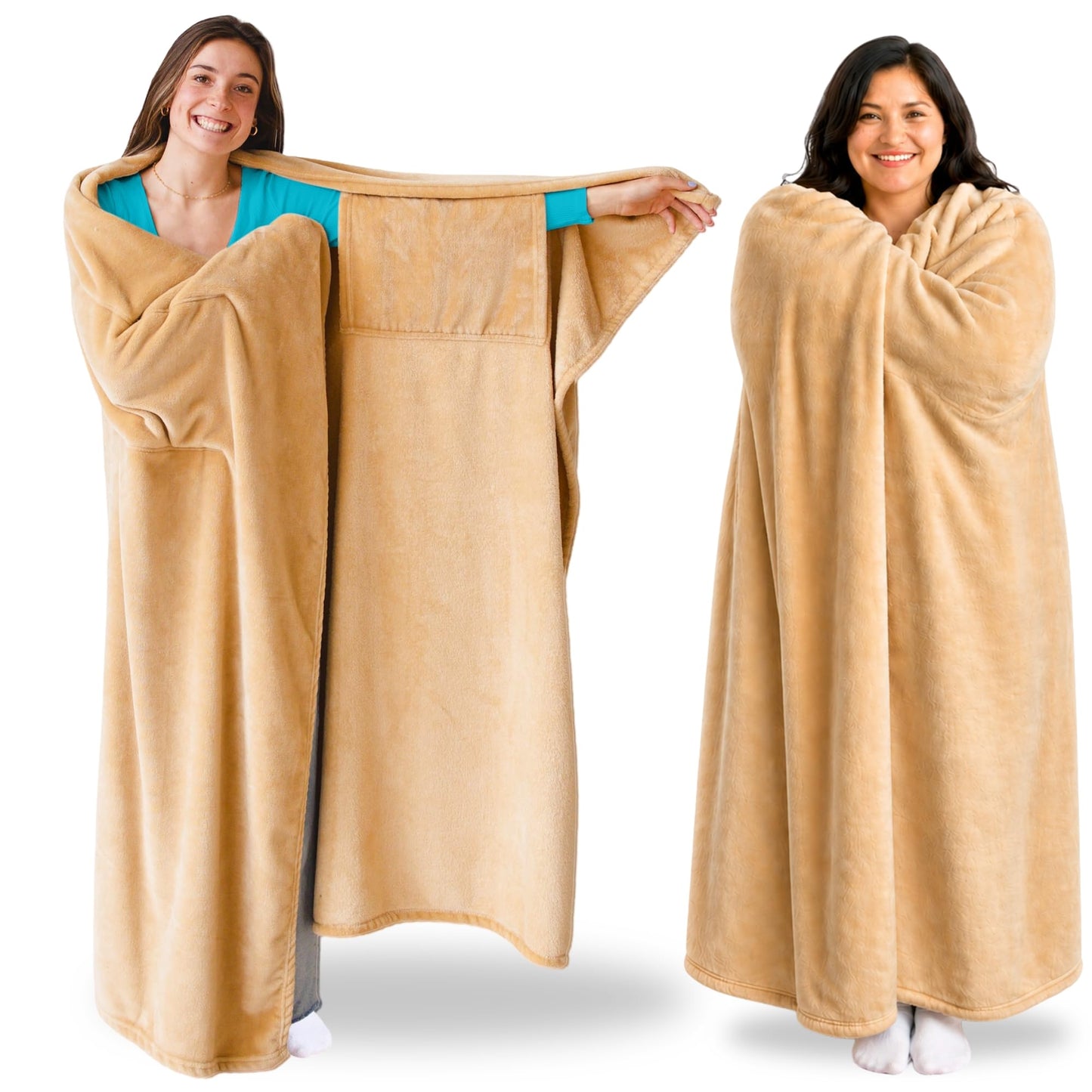 Super Blanky Wearable Blankets for Women, Comfy Wearable Blanket Men, Cozy Gifts for Women, Dorm Room Essentials, Graduation Gift for Her Girlfriend, Gifts for Wife Birthday Gift Ideas, Beige