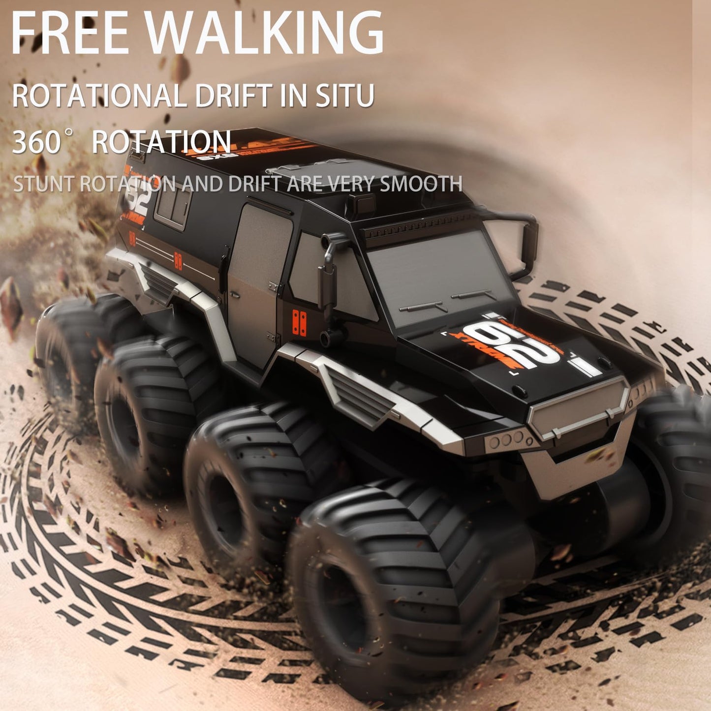 KB KAIBO Amphibious RC Truck 1: 12 8WD, 2.4G Off Road Waterproof Large Remote Control Car for Boys, All Terrain RC Car Toys for 7 8 9 10 11 12 Year Old Boys/Girls 4+, Gift Birthday Christmas -Black