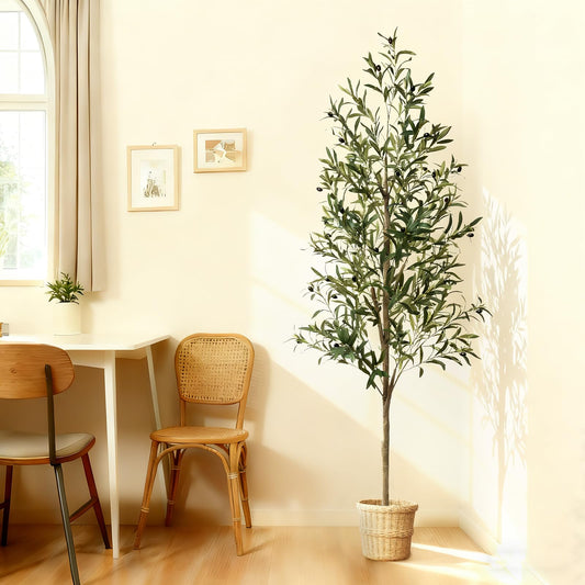 6ft Faux Olive Tree, Artificial Olive Tree Indoor, High Imitation Silk Plant Artificial Plants with Natural Wood Trunk and Lifelike Fruits for Home Office Decor