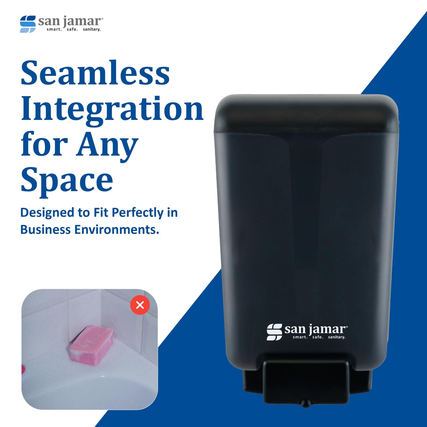 San Jamar Classic Plastic Manual Soap Dispenser, Hand Sanitizer Dispenser, Lotion Dispenser with Universal Compatibility for Home, Bathroom, Kitchen, Restooms, Restaurants, 46 Ounces, Black Pearl