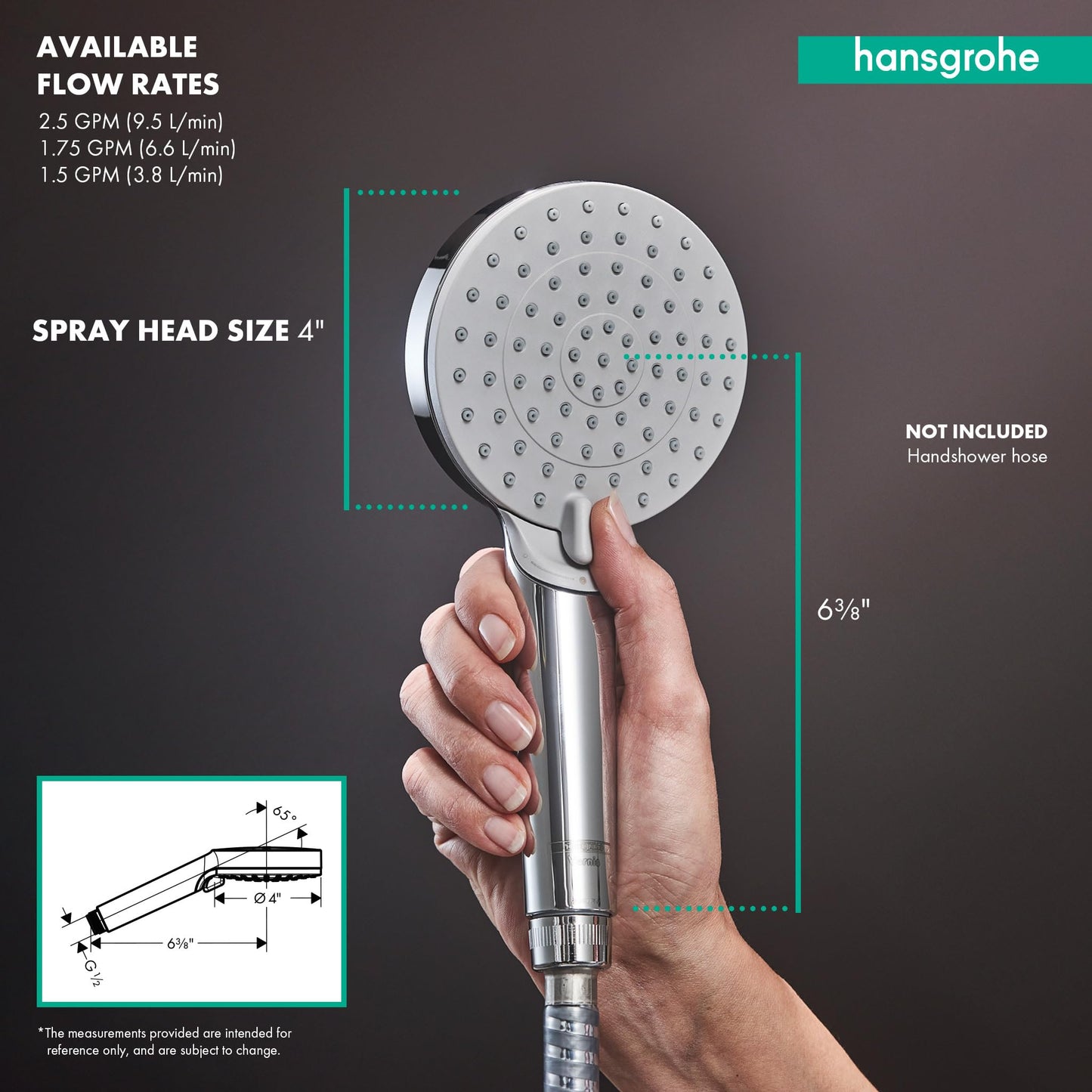 hansgrohe Vernis Blend 4-inch 2-Spray Handheld Shower Head, IntenseRain in Chrome, 2.5 GPM, 26340001
