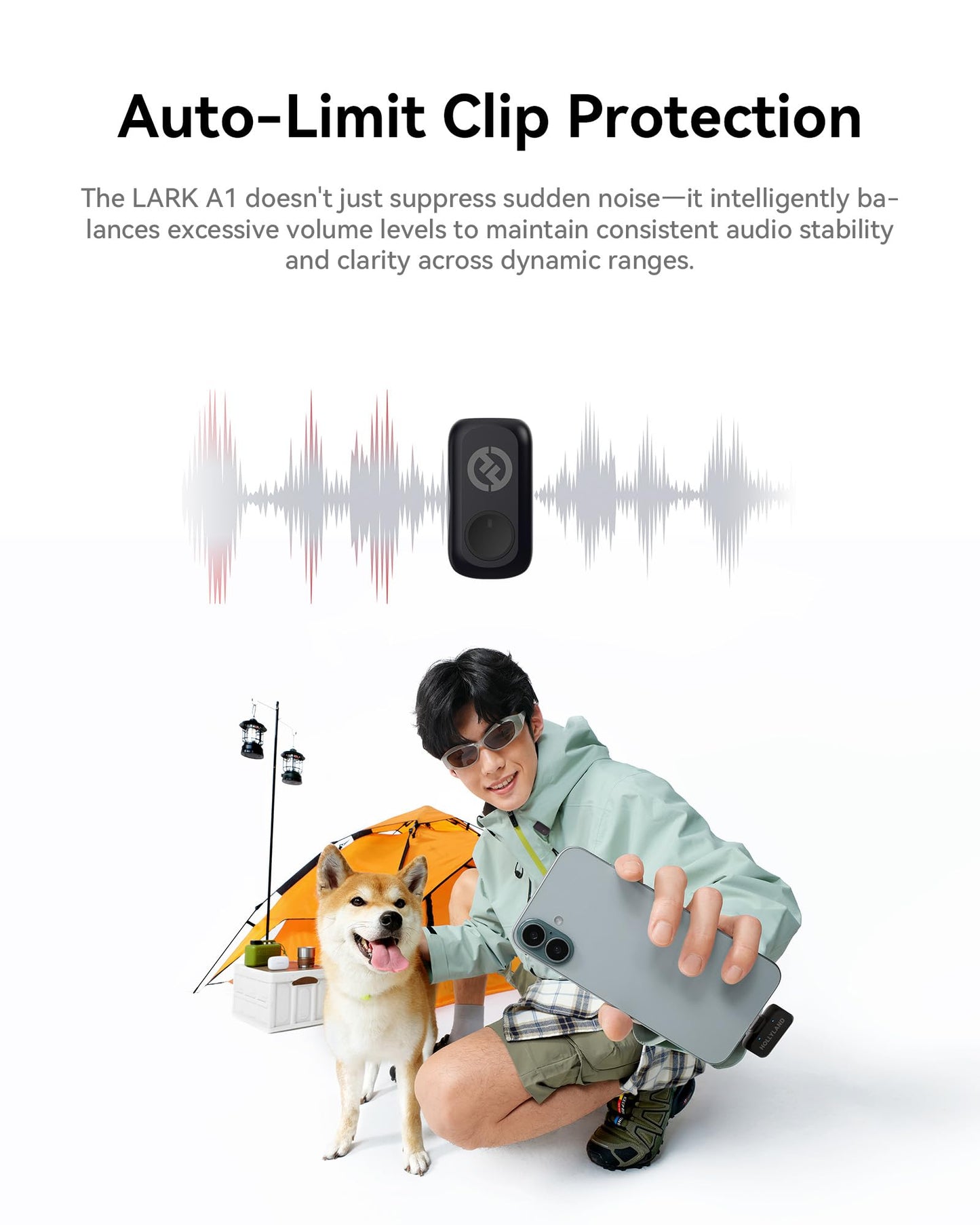 Hollyland Lark A1 Wireless Mini Microphone for iPhone & Android, 48kHz/24-bit, 3-Level Intelligent Noise Cancel, Microphone for YouTube, Podcast, Vlogging (Black, 2TX + 2RX + Charging Case)