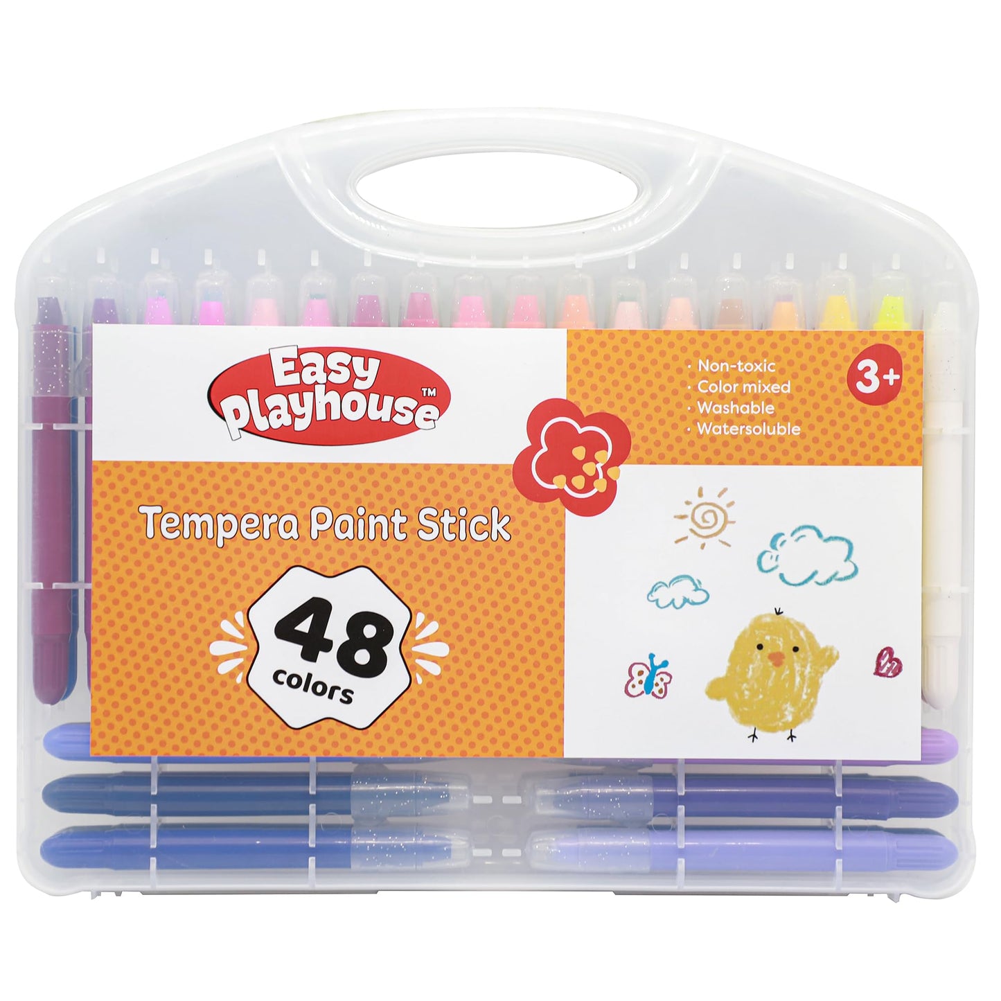 Shanghai Yiren Machinery Easy Playhouse: Tempera Paint Sticks - 48pk, Vibrant Color Set, Non-Toxic, No Mess, Washable, Water Soluble, Quick Drying, Art-Craft Supplies, Kids 3+