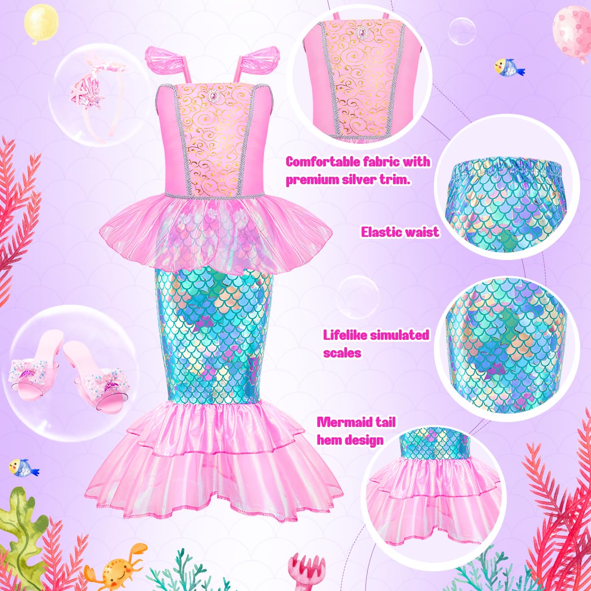 Meland Princess Dress Up for Girls - Dress Up Clothes for Toddler with Princess Shoes, Toys Gifts for Girls 3 4 5 6 Years Old