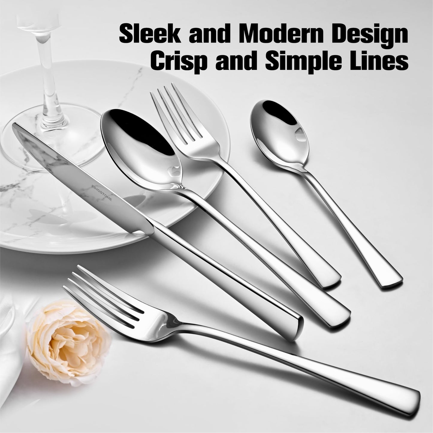 KINGSTONE Silverware Set, 30-Piece Flatware Set for 6, 18/10 Stainless Steel Cutlery Set, Mirror Polished Eating Utensils Set, Dishwasher Safe
