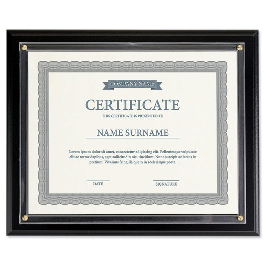 Fine Stationery Flat Black Certificate Award Plaque - Slide-In 8.5" x 11" Certificate or Diploma, Wood Wall Frame, 11 inches by 13.5 Inches