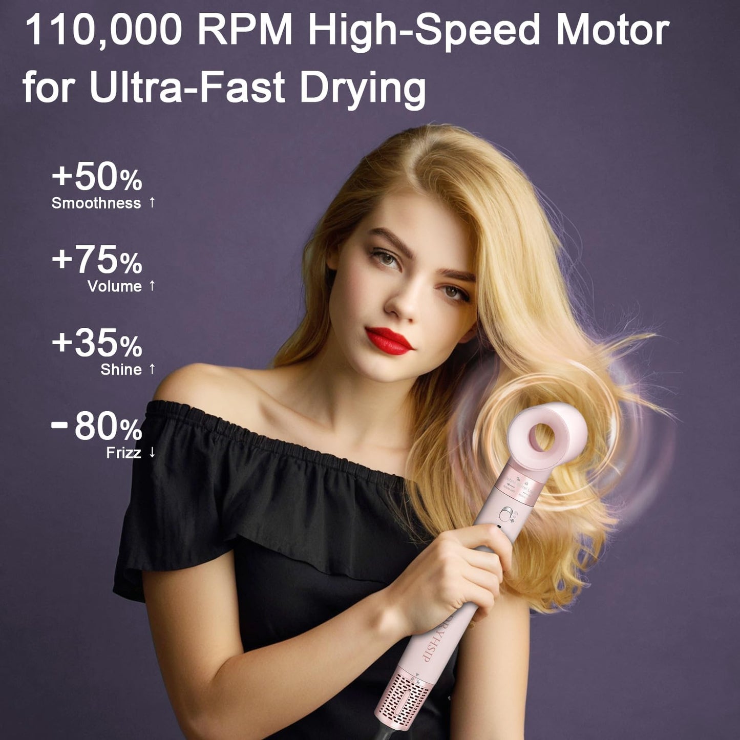 6 in 1 Hair Dryer Brush Set High-Speed 110,000 RPM Ionic Hot Air Styler with Auto Curlers Intelligent Heat Control Negative Ionic Blow Dryer for Fast Drying Curling Straightening Volumizing with Case