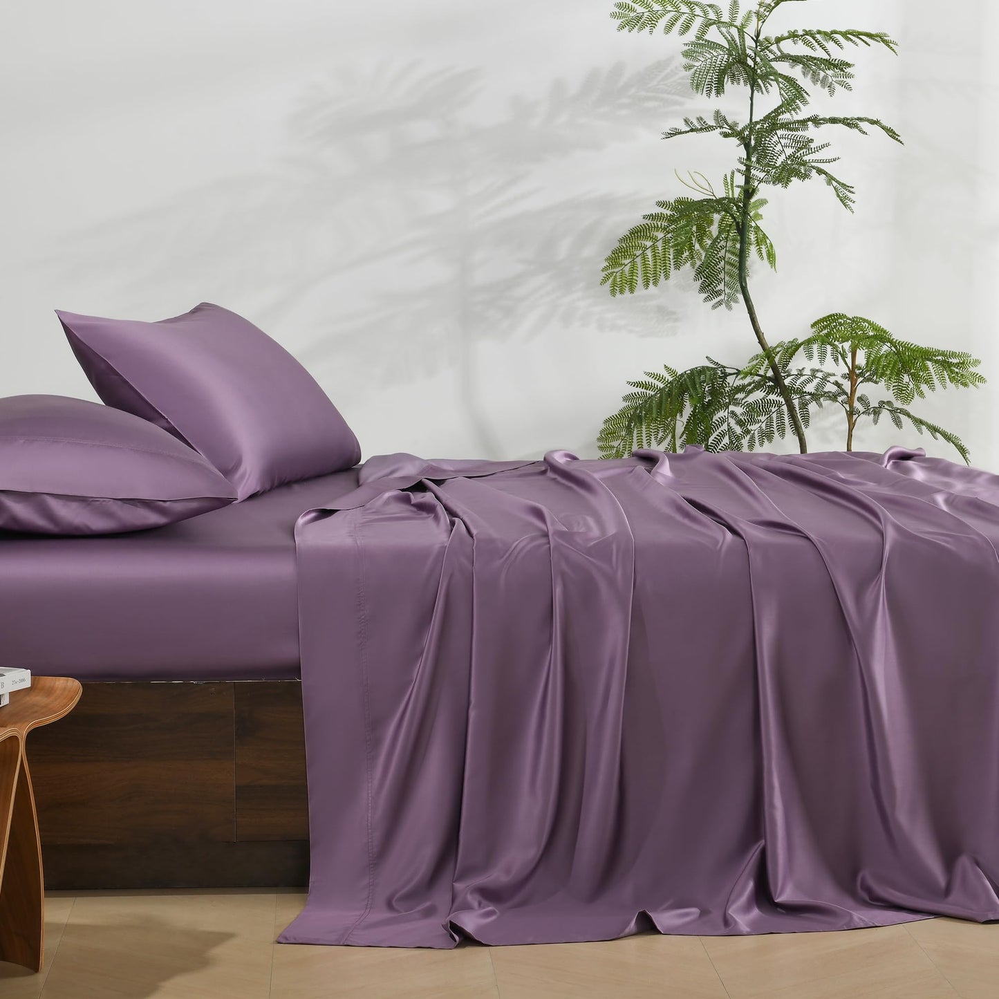 NATUREFIELD Silky Bed Sheets Set King Size (4pc), Rayon Derived from Bamboo Blend, Soft Cooling Sheets with Deep Pockets, Hotel Luxury Bedding Sheets & Pillowcases