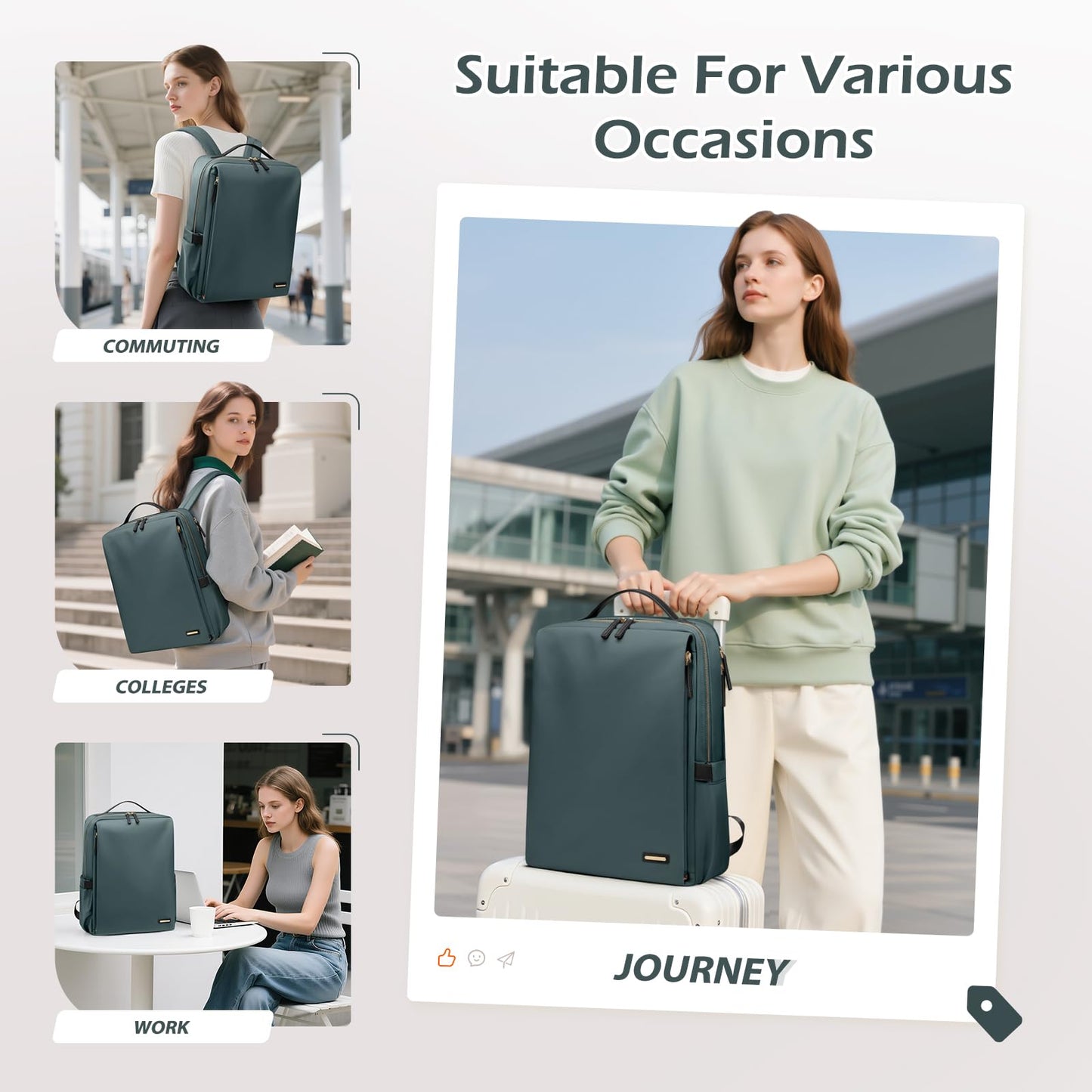 GOLF SUPAGS Stylish Laptop Backpack for Women Airline Approved Perfect for Work College and Travel Multi-Functional Casual Daypack Fits 15.6 Inch Notebook (Atrovirens)
