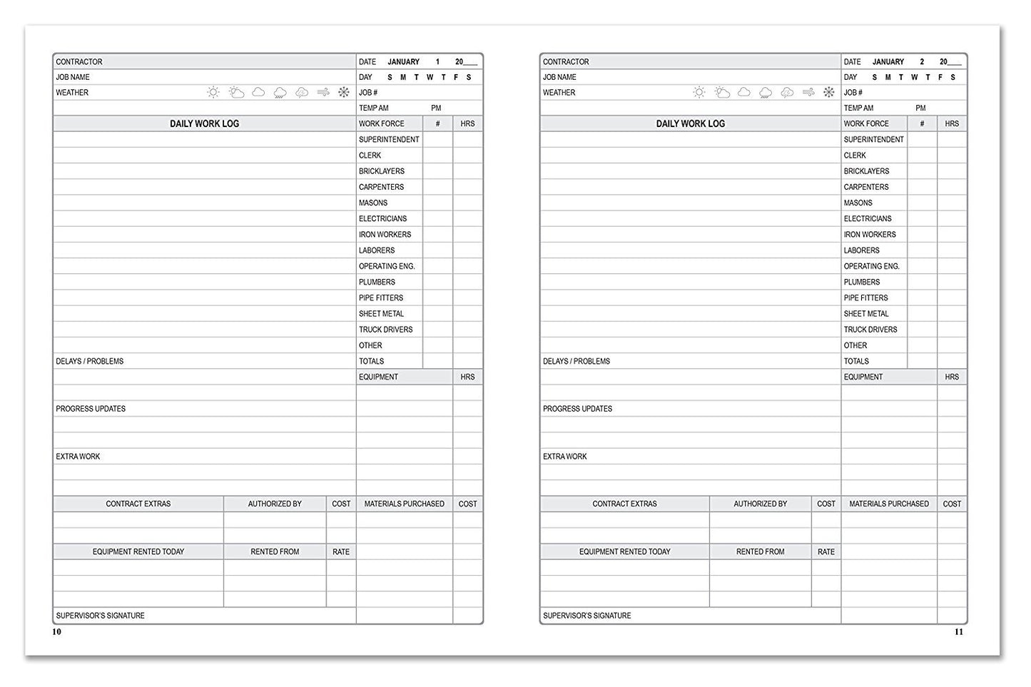 BookFactory Construction Daily Activity Log Book, Burgundy, 384 Pages, 8.875x11.25 Inches (LOG-384-7CS-A)